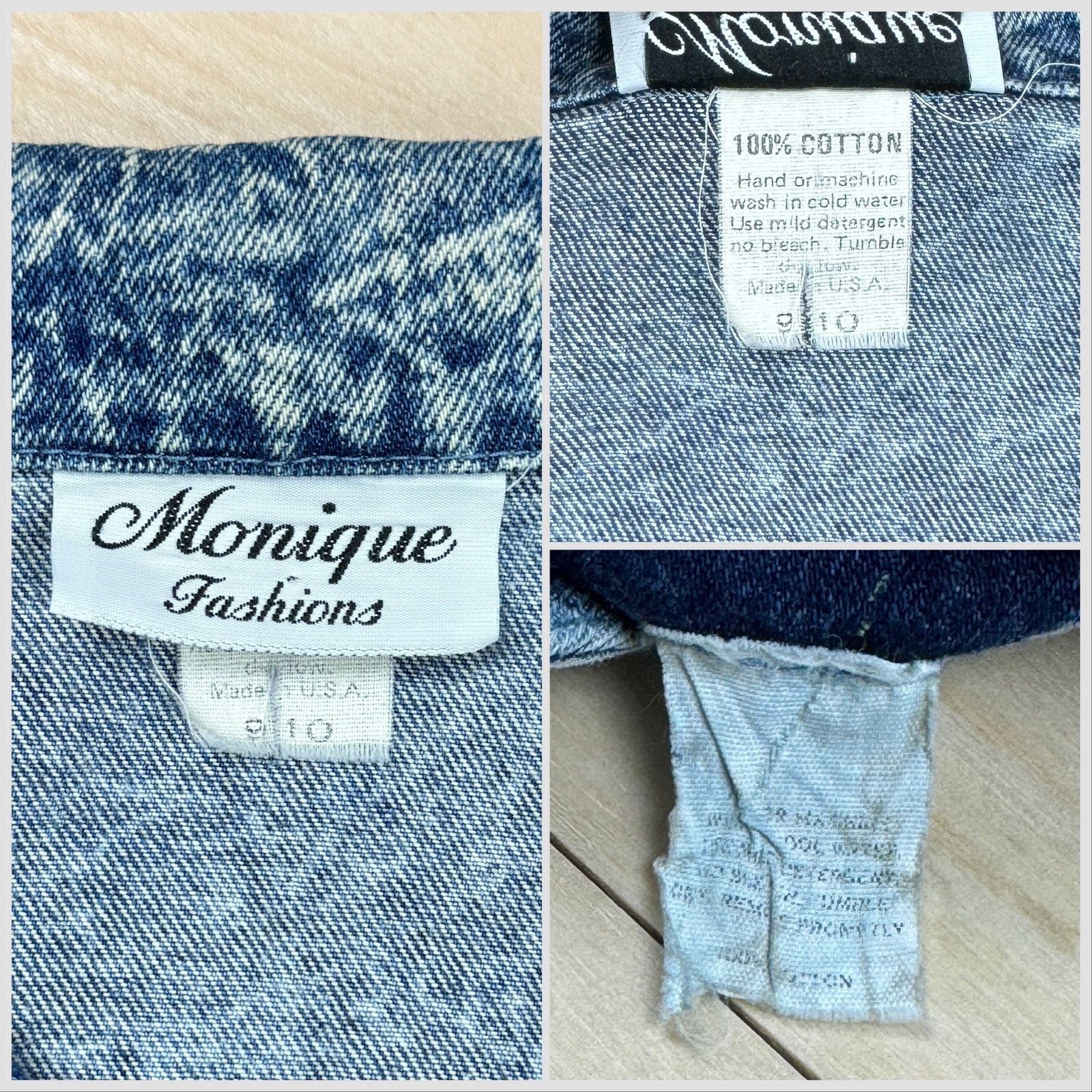 Vintage 1980s Acid Wash Denim Embellished Moto Jacket and Skirt Set Size 28" / US 6 / IT 42 - 5 Thumbnail