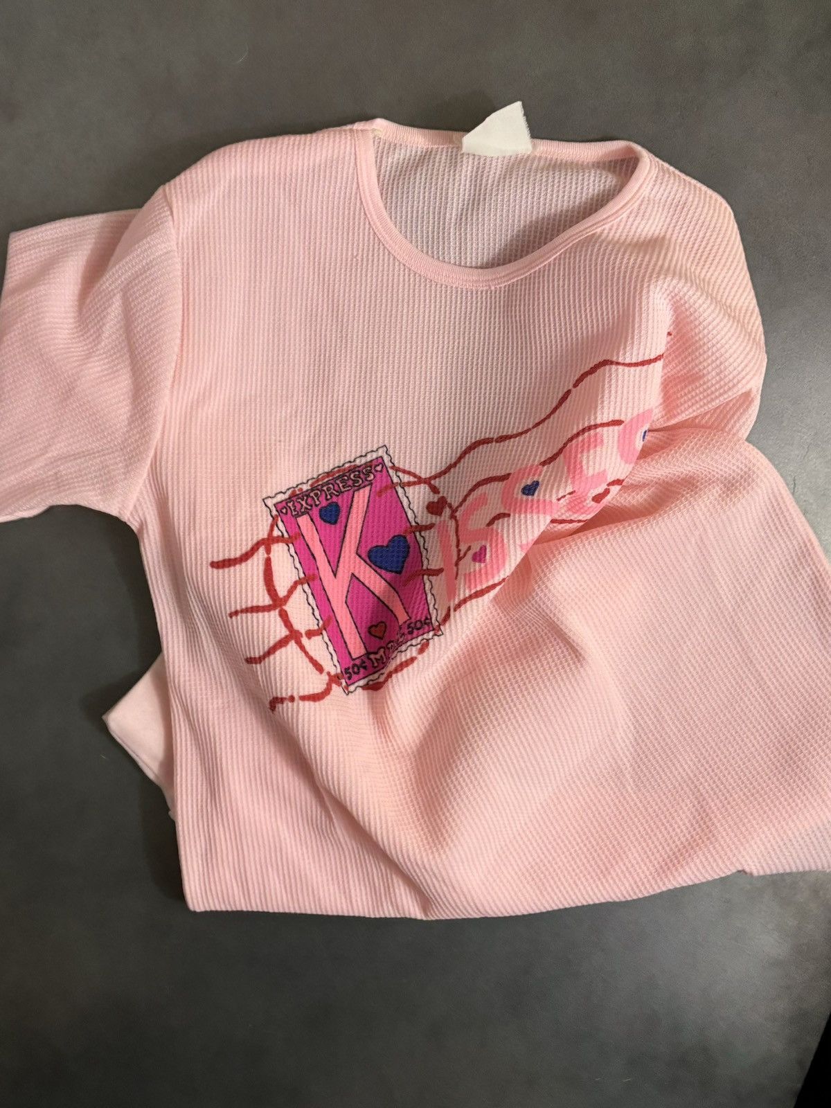 Fruit Of The Loom × Hanes × Vintage 1980s Vintage Thermal Longsleeve Express Kisses Print Waffle Size US S / EU 44-46 / 1 - 7 Thumbnail