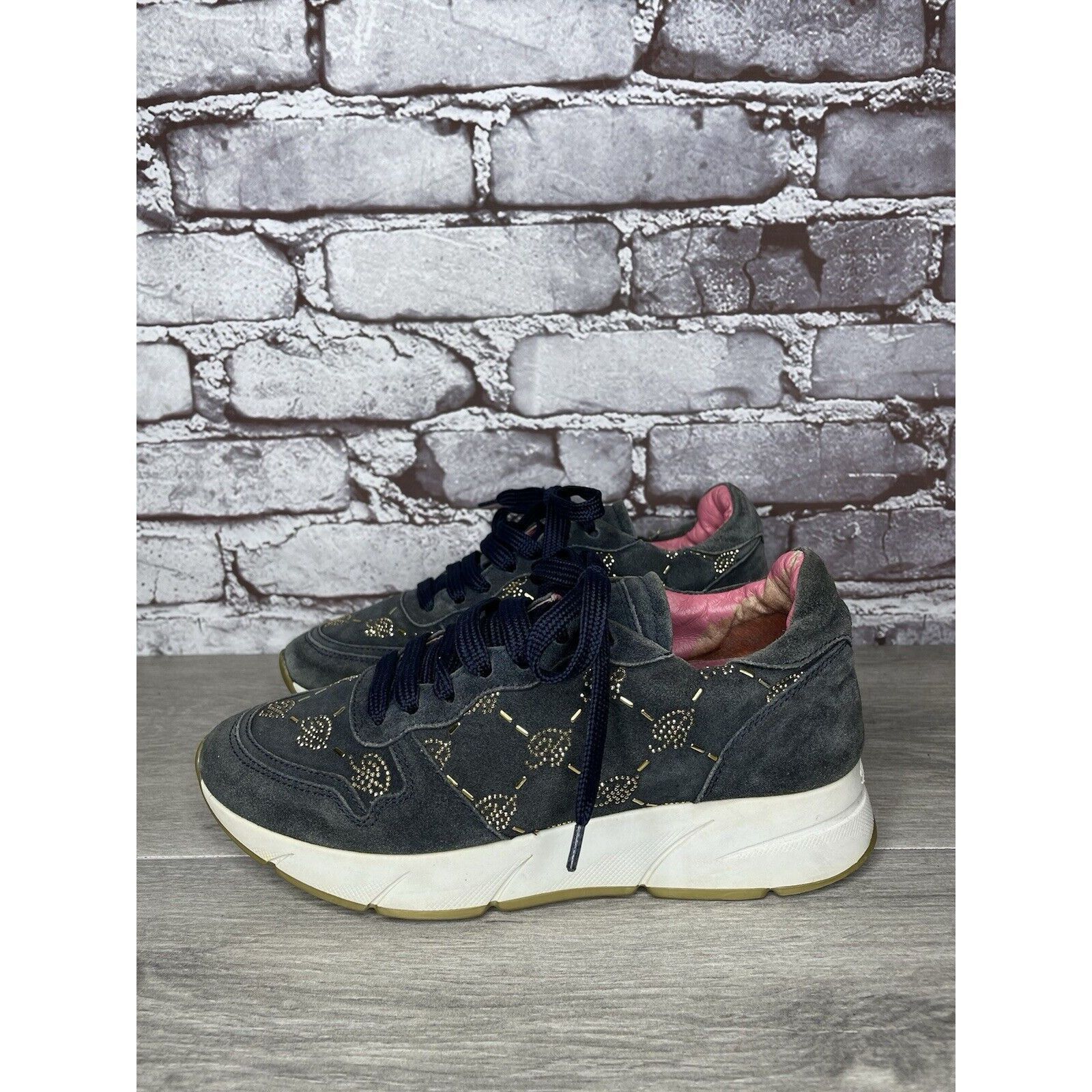 Blumarine Blumarine Blue Suede Gold Embellished Lace Up Sneakers Women Size US 6 / IT 36 - 17 Thumbnail
