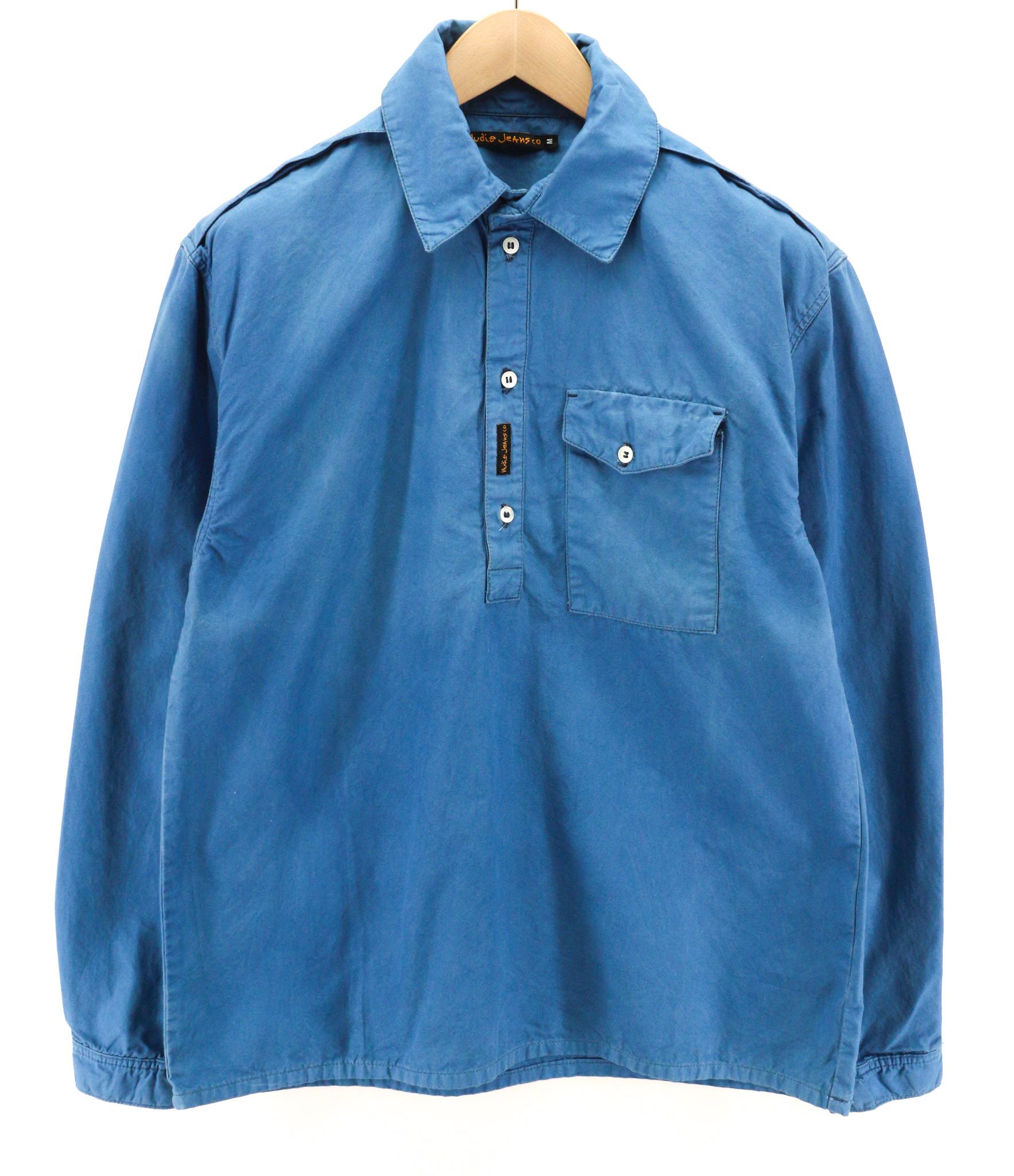 Nudie Jeans GUADO M 1/4 Button Neck Pocket Logo Blue Shirt 80734 Size US M / EU 48-50 / 2 - 1 Thumbnail