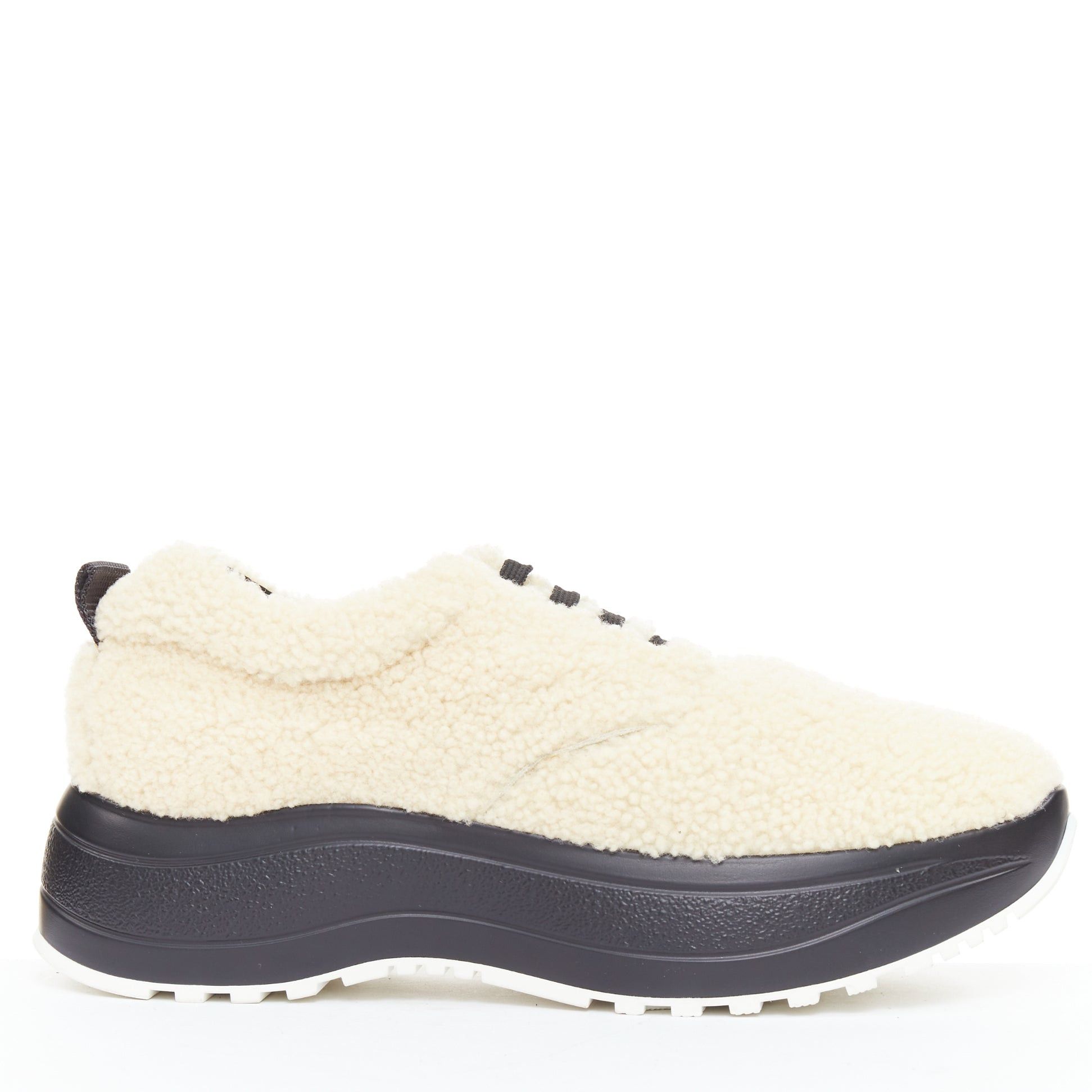Celine CELINE Delivery beige shearling black midsoles chunky sneakers EU40 Size US 10 / IT 40 - 1 Thumbnail
