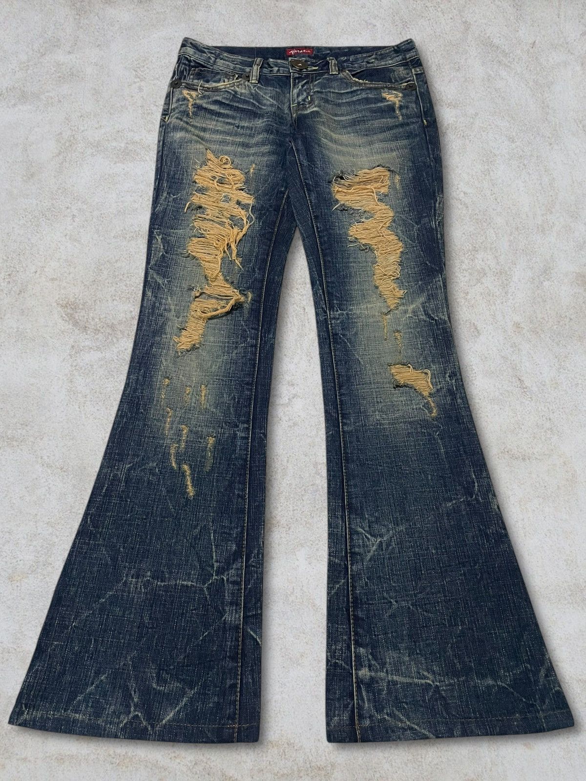 GOSTAR DE FUGA Maraxia Mudwash Distressing Flared Cracked Design Denim Size 25" / US 0 / IT 36 - 4 Thumbnail