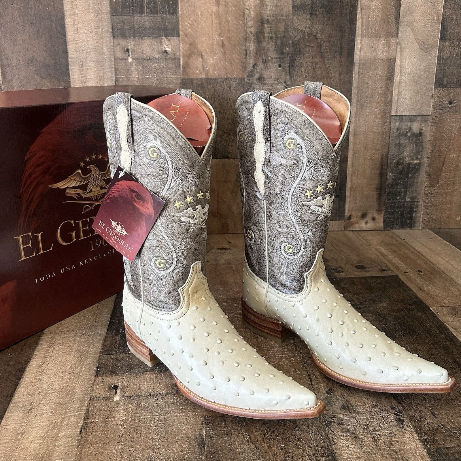 Vintage El General Ostrich Print Pointed Toe Cowboy Boots Mens 8 Size US 8 / EU 41 - 1 Thumbnail