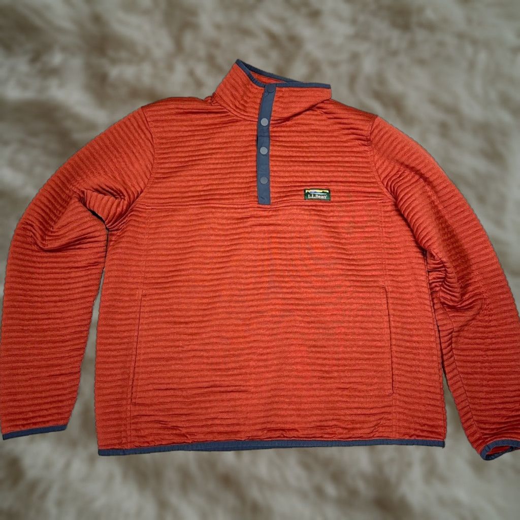 Vintage L.L. Bean Men Long Sleeve Pullover Snap Activewear Top Sz L Orange Burnt Orange Reg Pullover Casual Activewear Mens Size US L / EU 52-54 / 3 - 1 Thumbnail