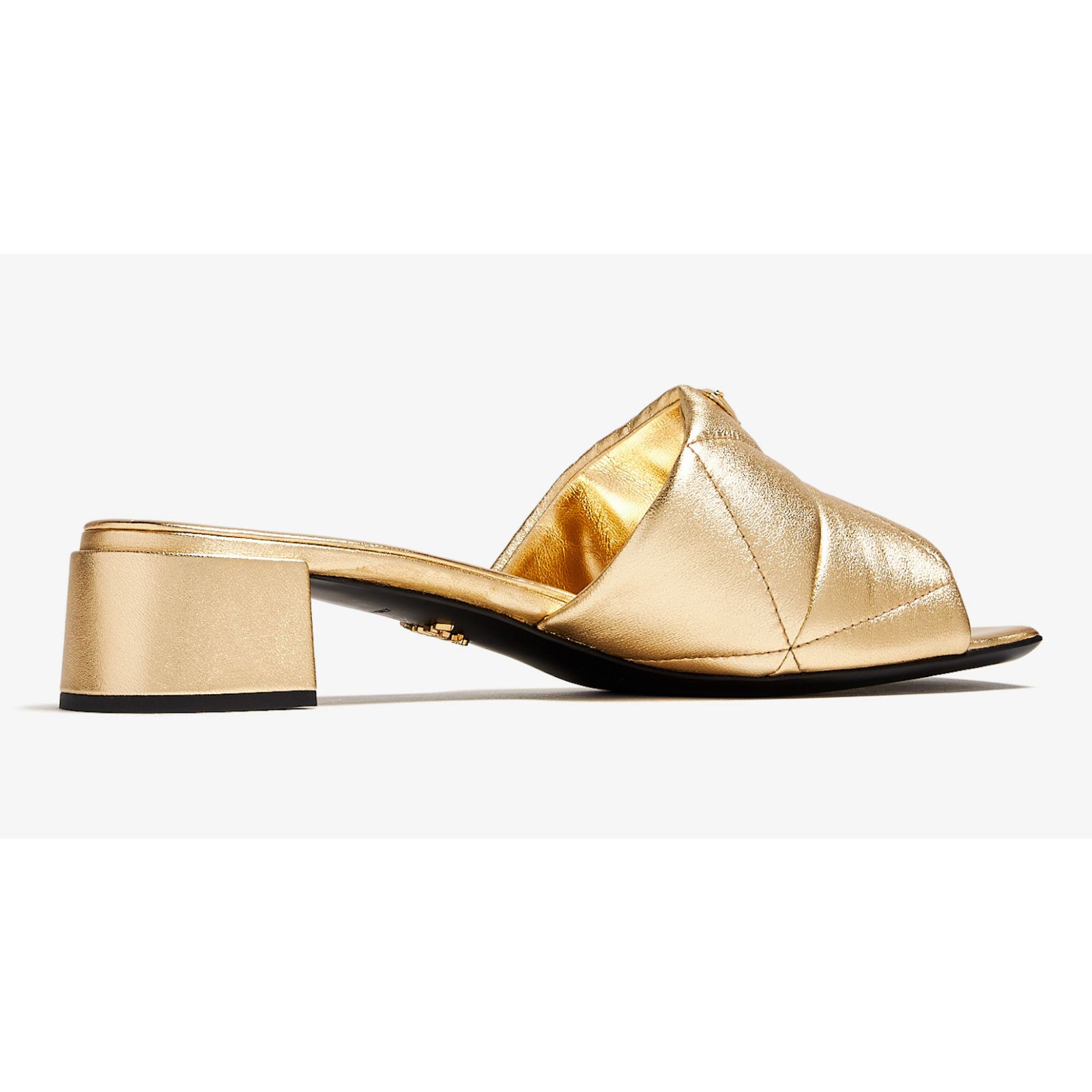 Prada Prada Quilted Leather Diagram Gold Slide Sandal Heel 40.5 Size US 10.5 / IT 40.5 - 11 Thumbnail
