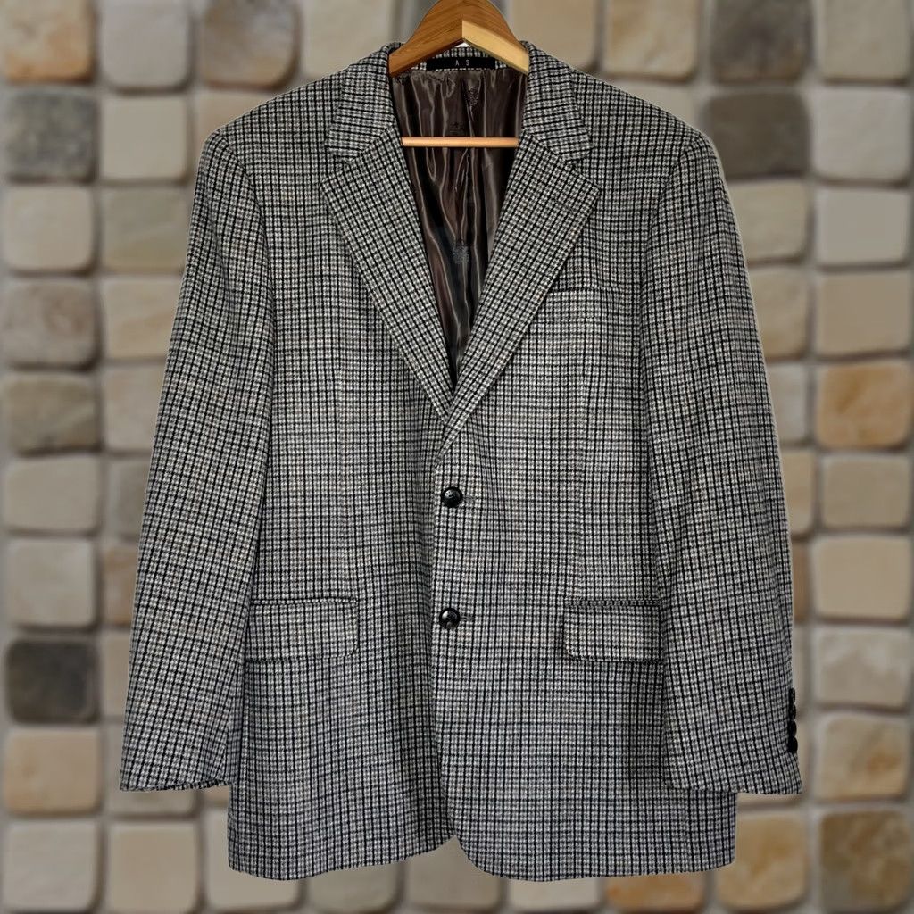 DAKS DAKS Men’s Blazer Jacket Wool Cashmere Blend Size 42 Regular Gray Plaid Vintage Jacket Mens Blazer Size 42R - 1 Thumbnail