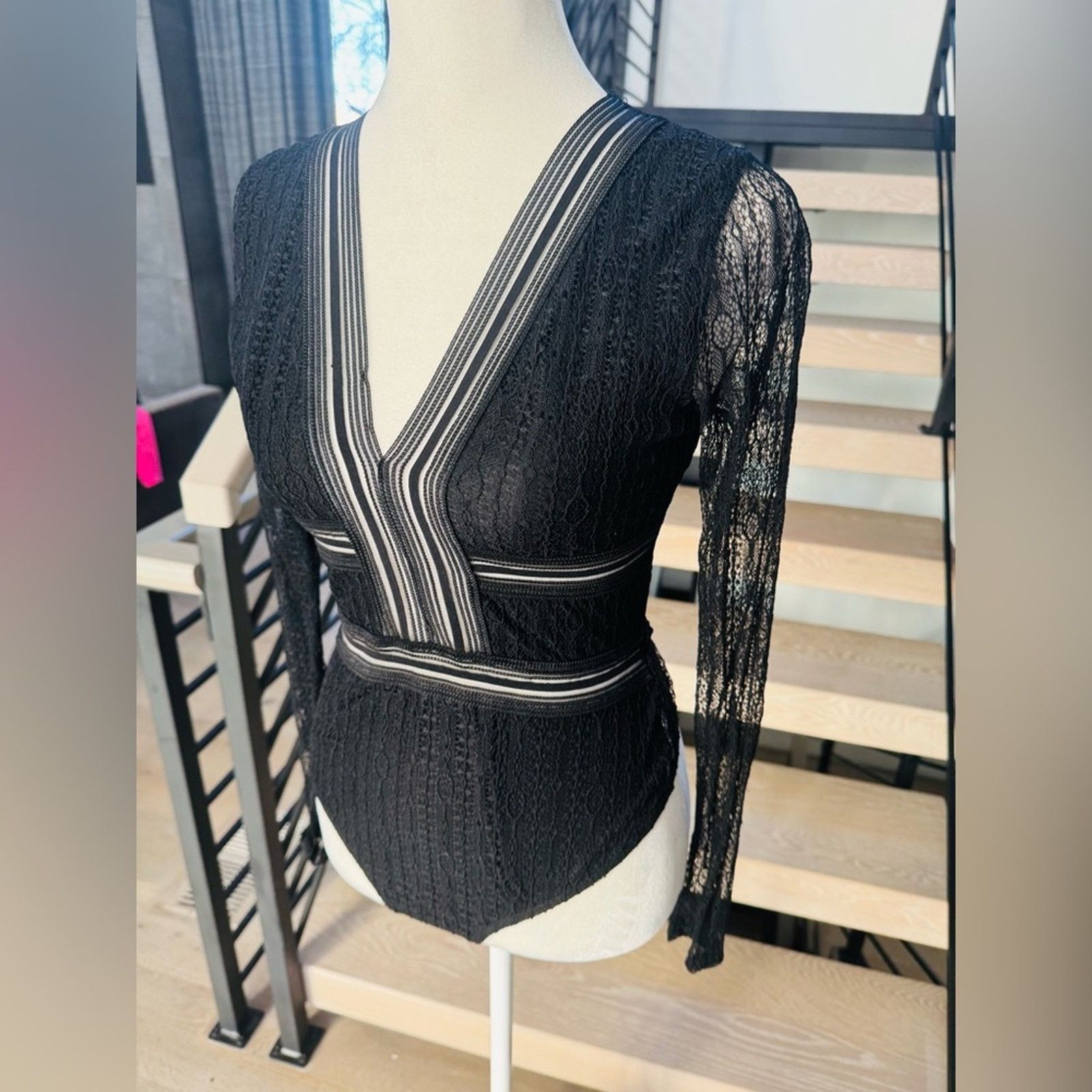 Other New Y2K Chic Black Sheer V-Neck Long Sleeve Bodysuit size XS Size XS / US 0-2 / IT 36-38 - 7 Thumbnail