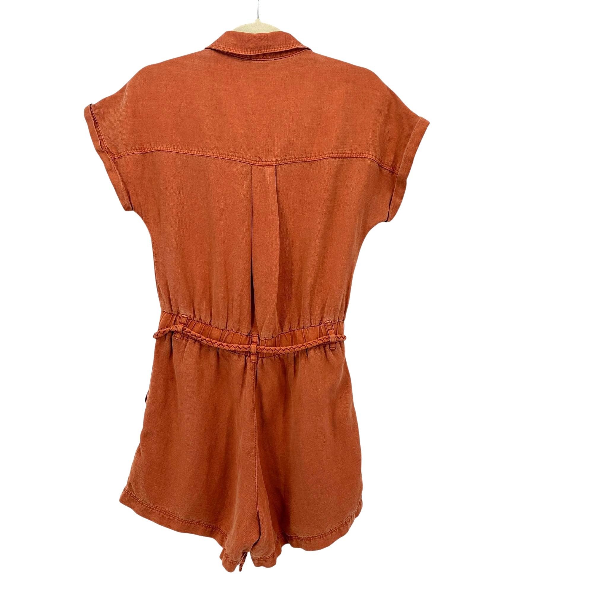 Nicole Miller NEW Nicole Miller Womens Medium Romper Linen Blend Burnt Ora Size 30" / US 8 / IT 44 - 4 Thumbnail