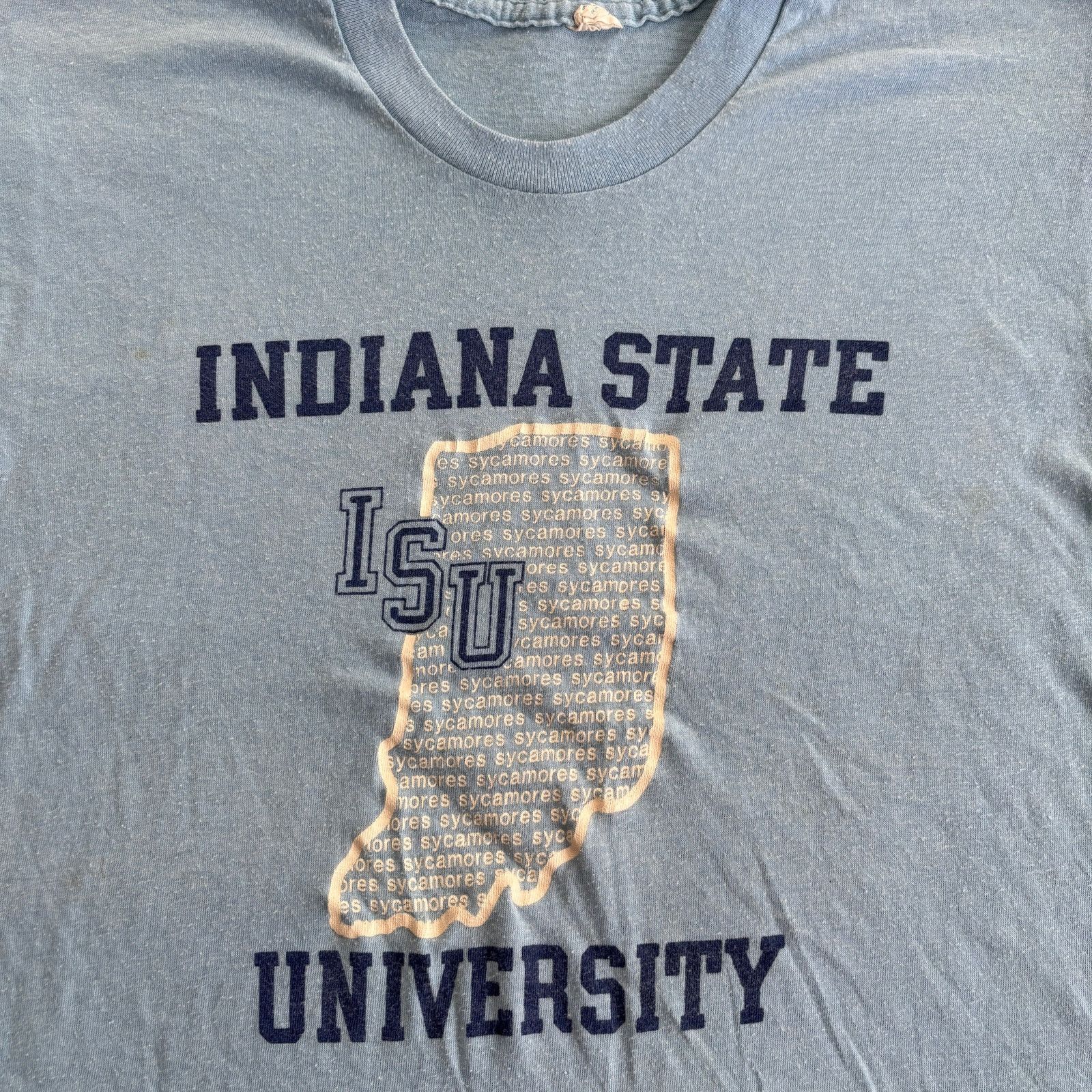 Vintage 70s Indiana State University Single Stitched Blue Tee Shirt Size US M / EU 48-50 / 2 - 3 Thumbnail