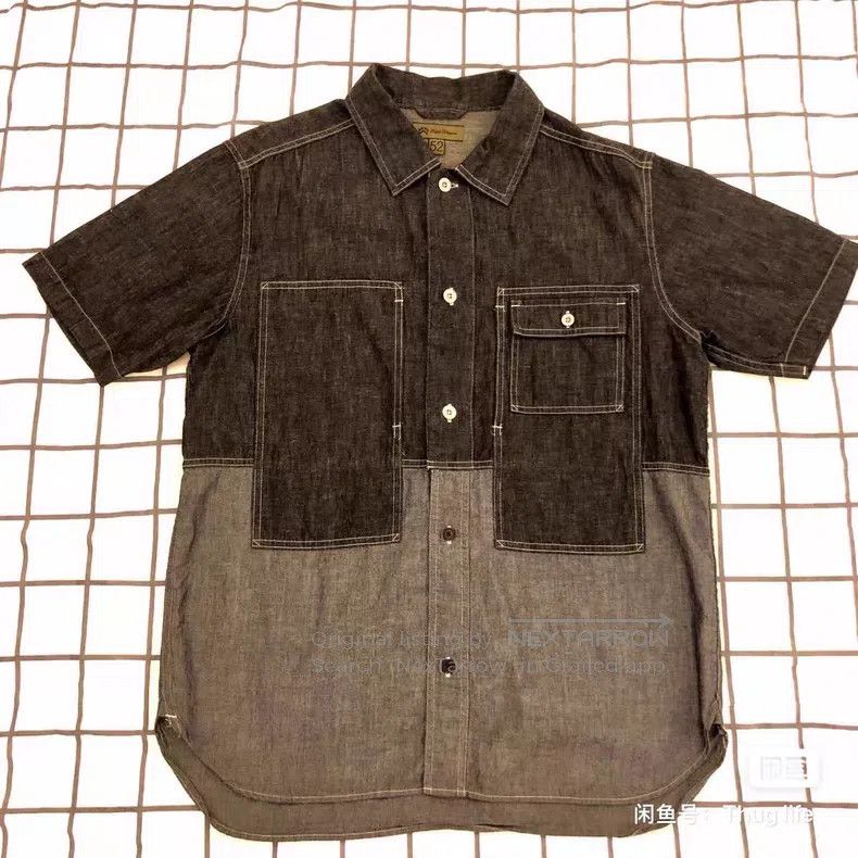 Nigel Cabourn Nigel Cabourn Old School Patchwork Denim Short Sleeve Shir Size US L / EU 52-54 / 3 - 1 Thumbnail