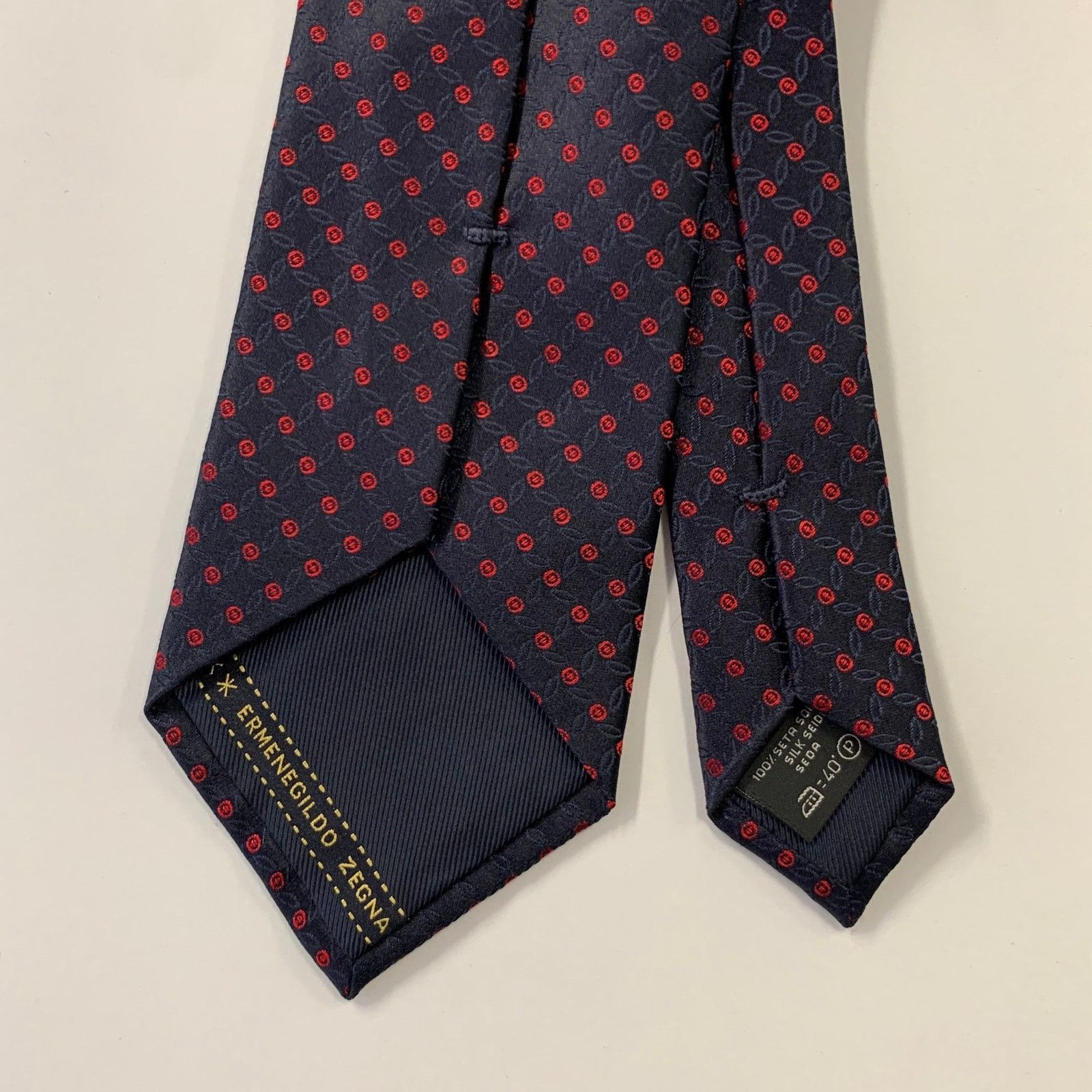 Ermenegildo Zegna ERMENEGILDO ZEGNA Navy Red Dots Silk Tie Size ONE SIZE - 2 Thumbnail