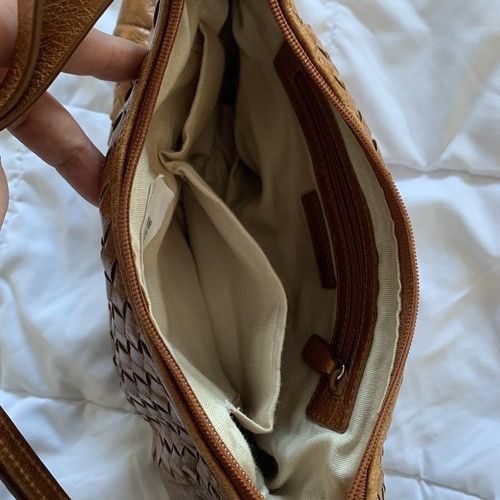 Cognac Woven Camel Colour Tie Shoulder Bag Brown Genuine Lea