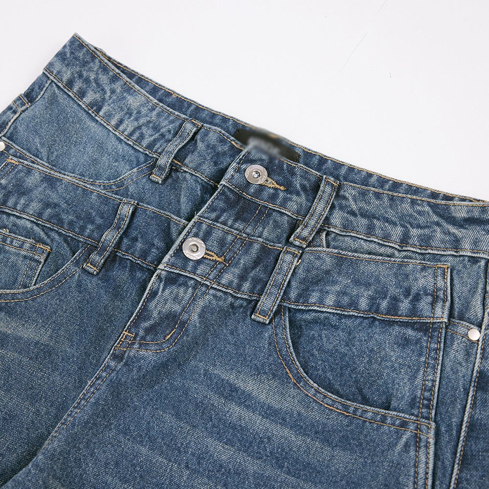 Jean Men's washed distressed irregular patchwork straight jeans Size US 32 / EU 48 - 3 Thumbnail
