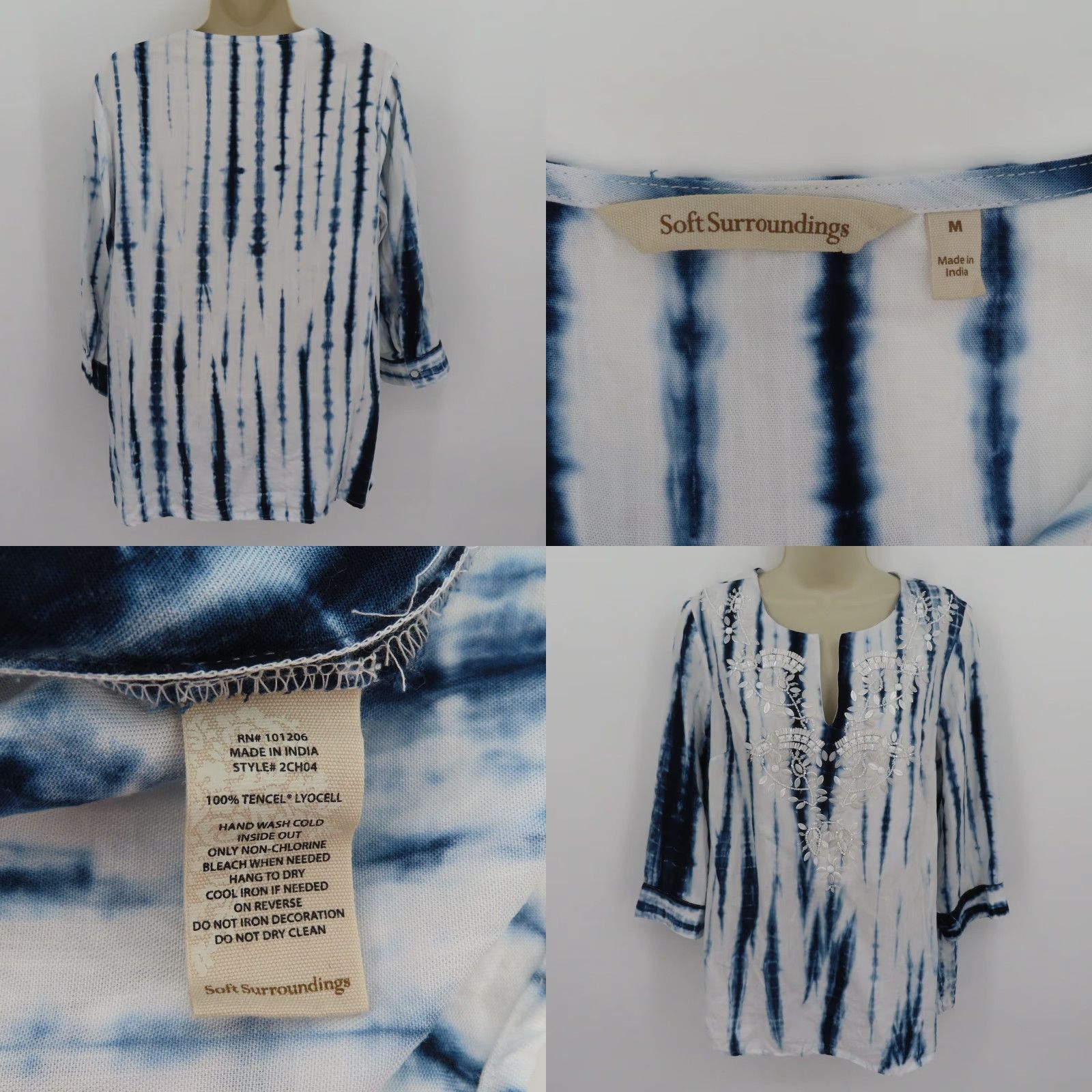 Soft Surroundings Soft Surroundings Blouse Tunic Women M Blue White Tie Dye Beaded Shirt Top Size M / US 6-8 / IT 42-44 - 8 Thumbnail