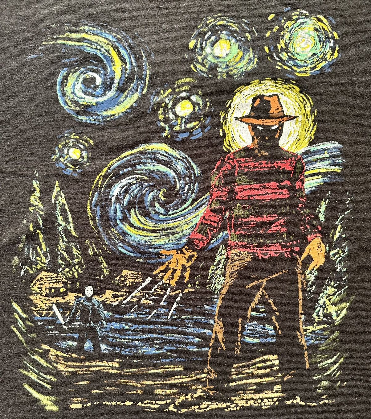 image of Movie x Vintage Freddy V. Jason X Van Gogh “Starry Night” Tee in Black, Men's (Size XL)