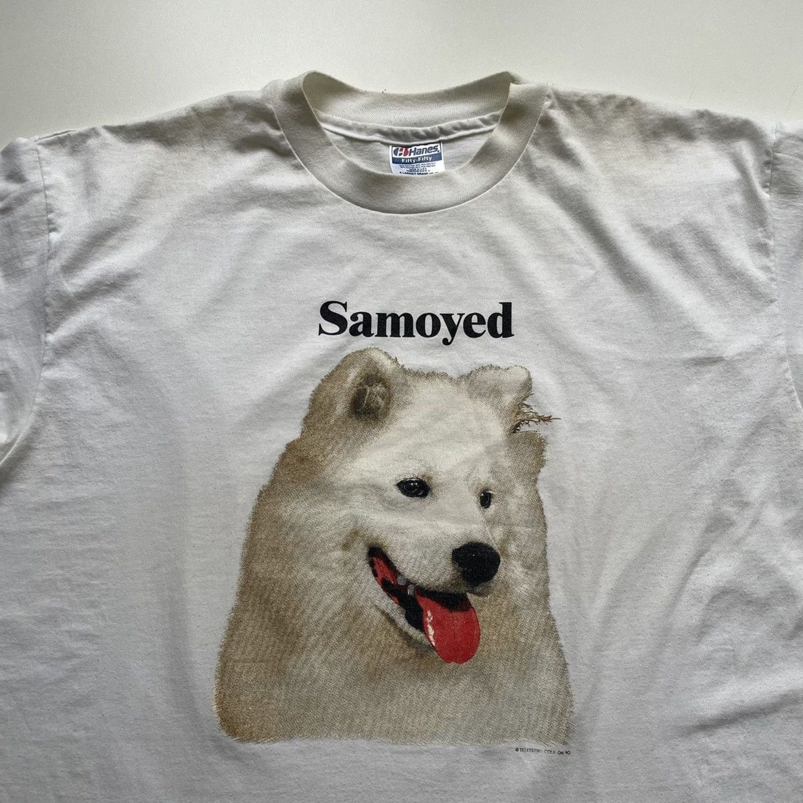 Hanes Vintage 90s Samoyed Dog Animal Art T Shirt XL Made In USA Size US XL / EU 56 / 4 - 2 Thumbnail