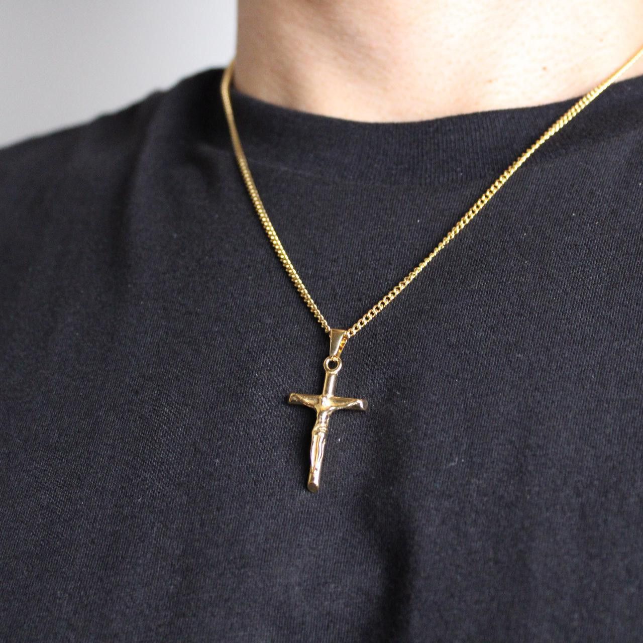 Jewelry Gold Crucifix Cross Pendant Chain Necklace Size ONE SIZE - 2 Thumbnail
