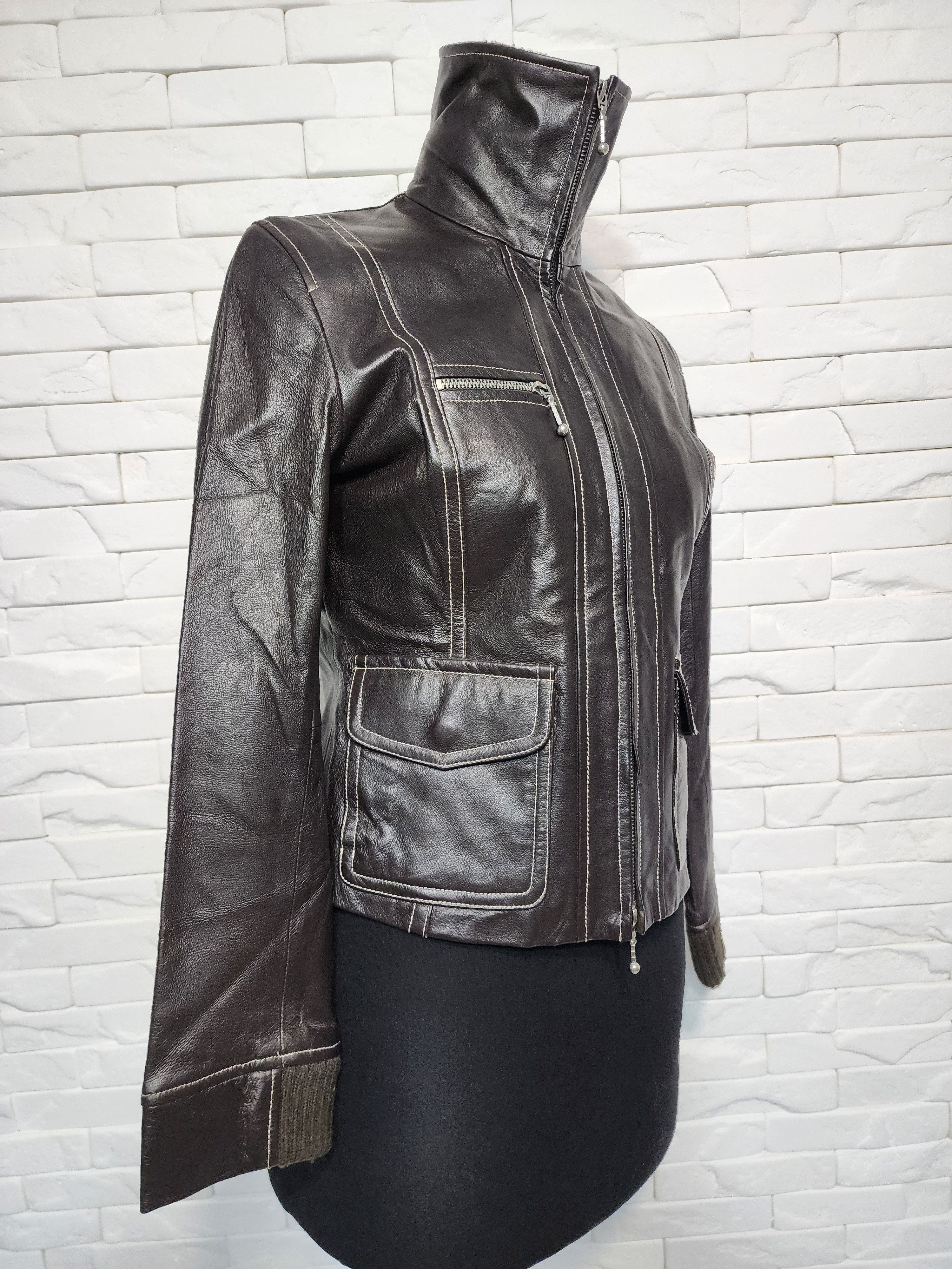 Genuine Leather Brown Leather Jacket: Women's Zip-Up Moto Style Size M / US 6-8 / IT 42-44 - 4 Thumbnail