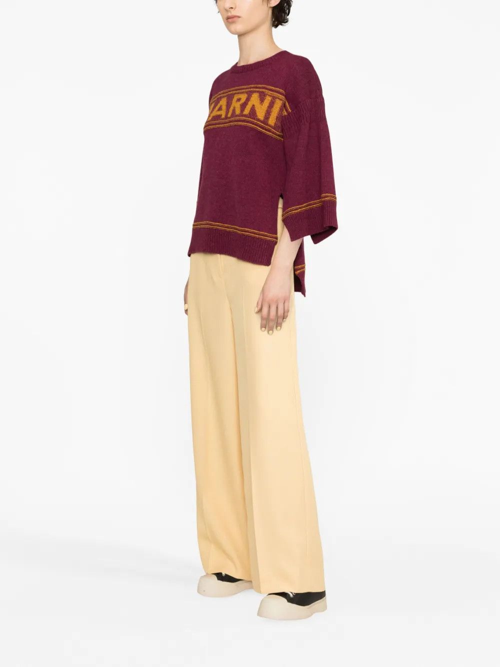 o1y1125 Crewneck Sweater in Garnet/Yellow
