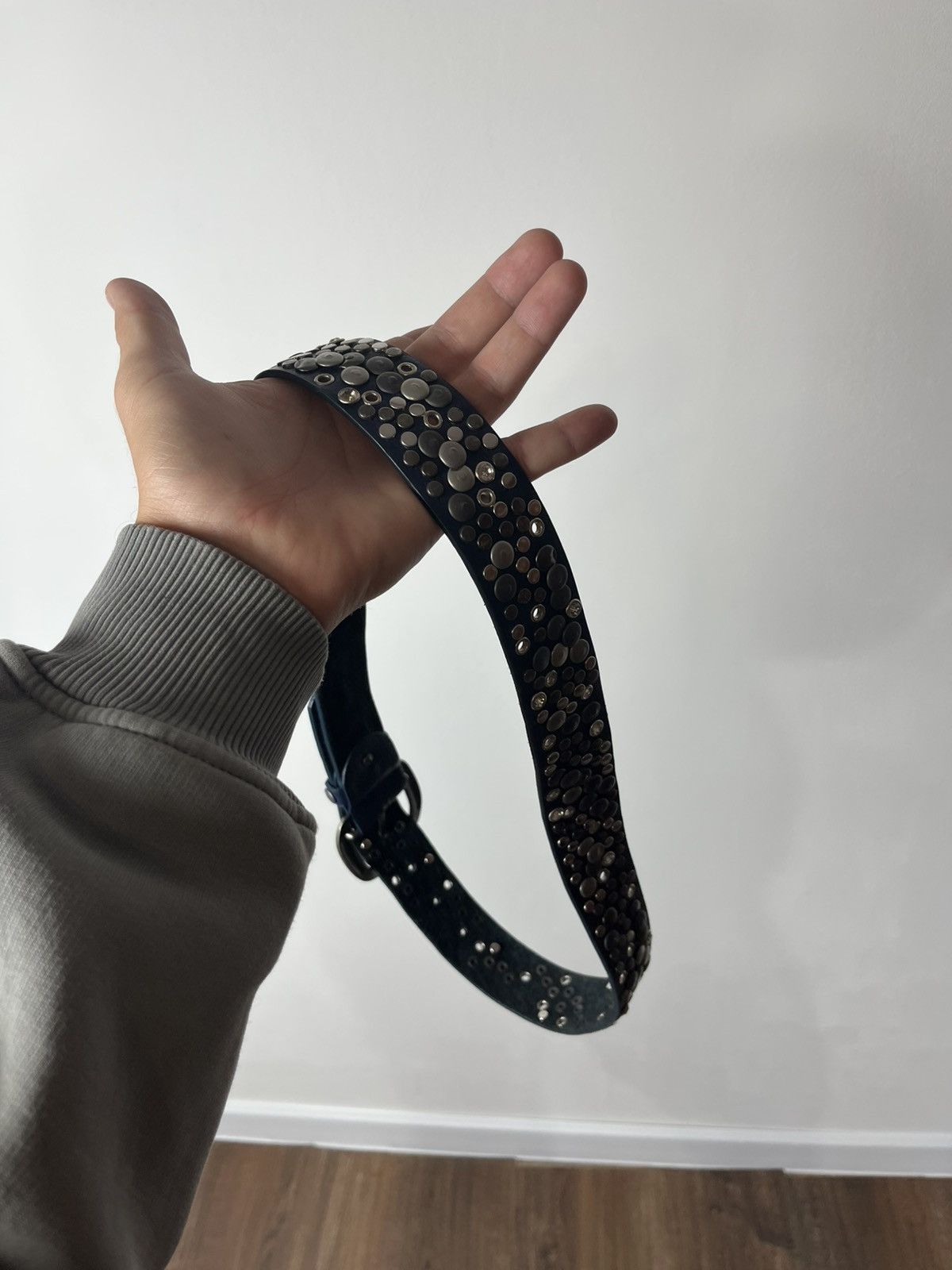 Other Avant-Garde Blue Leather Belt with Silver Studs Unisex Size ONE SIZE - 13 Thumbnail