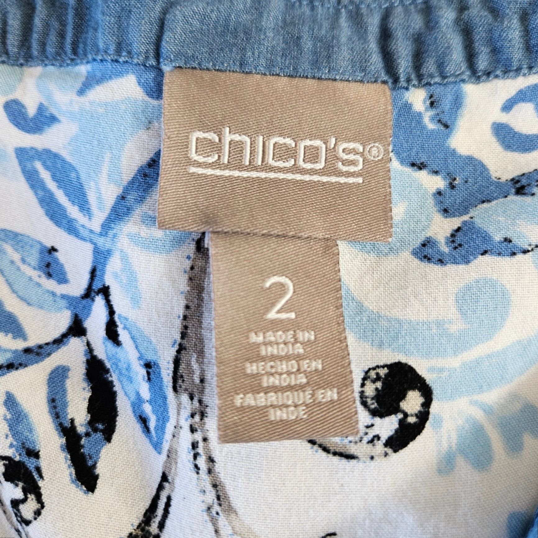 Vintage Chicos Womens Button Front Top Sz Large Blue White 3/4 Sleeve Rayon Shirt Size L / US 10 / IT 46 - 5 Thumbnail