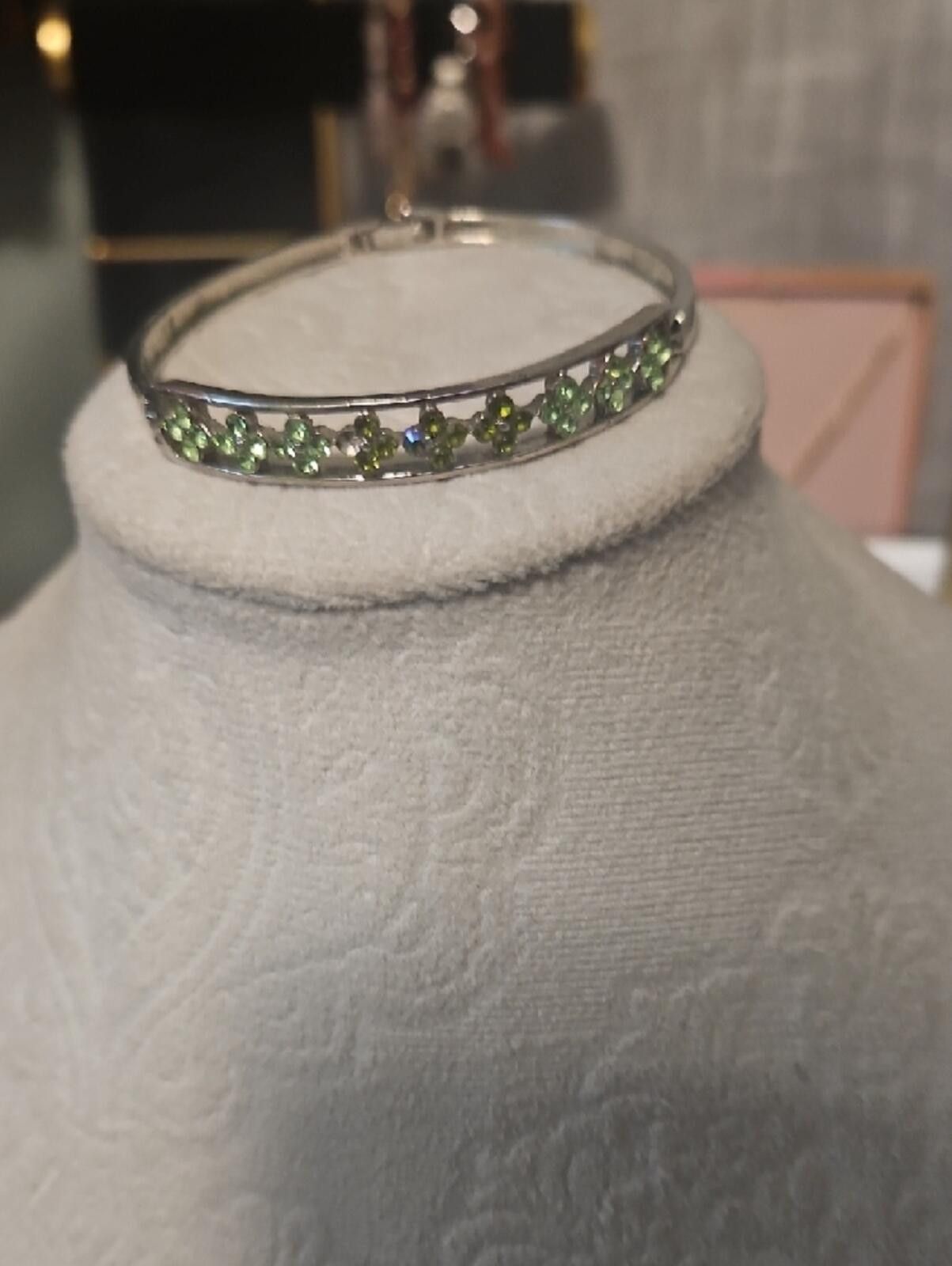 Other Silver Bangle with Green Gem Accents Size ONE SIZE - 2 Thumbnail
