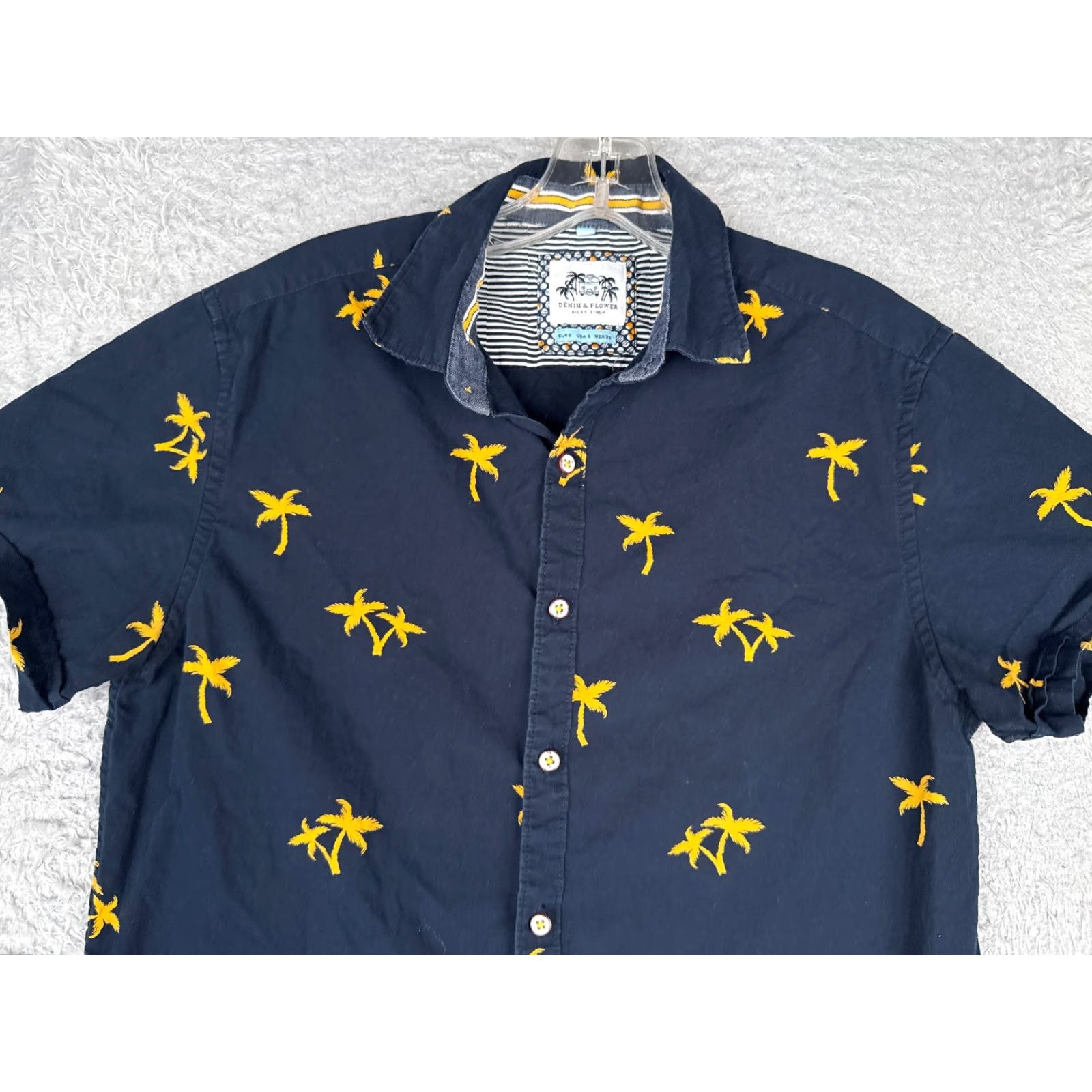 Vintage Denim & Flower Shirt Men Small Blue Palm All Over Print Hawaiian Camp 100% Rayon Size US S / EU 44-46 / 1 - 4 Thumbnail
