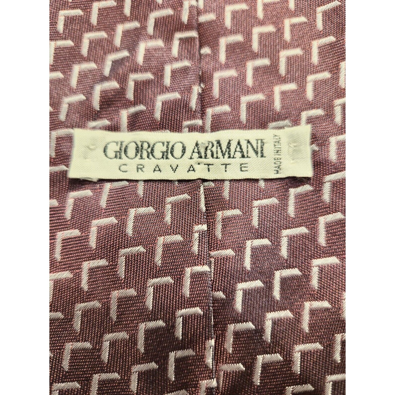 Giorgio Armani Giorgio Armani Necktie Italy Maroon Geometric Silk Men's Size ONE SIZE - 4 Thumbnail