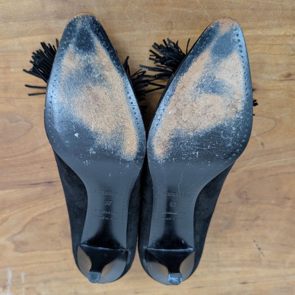 Hermes Hermes Black Suede Fringe Tie Front Heels Size 37 Size US 7 / IT 37 - 5 Thumbnail