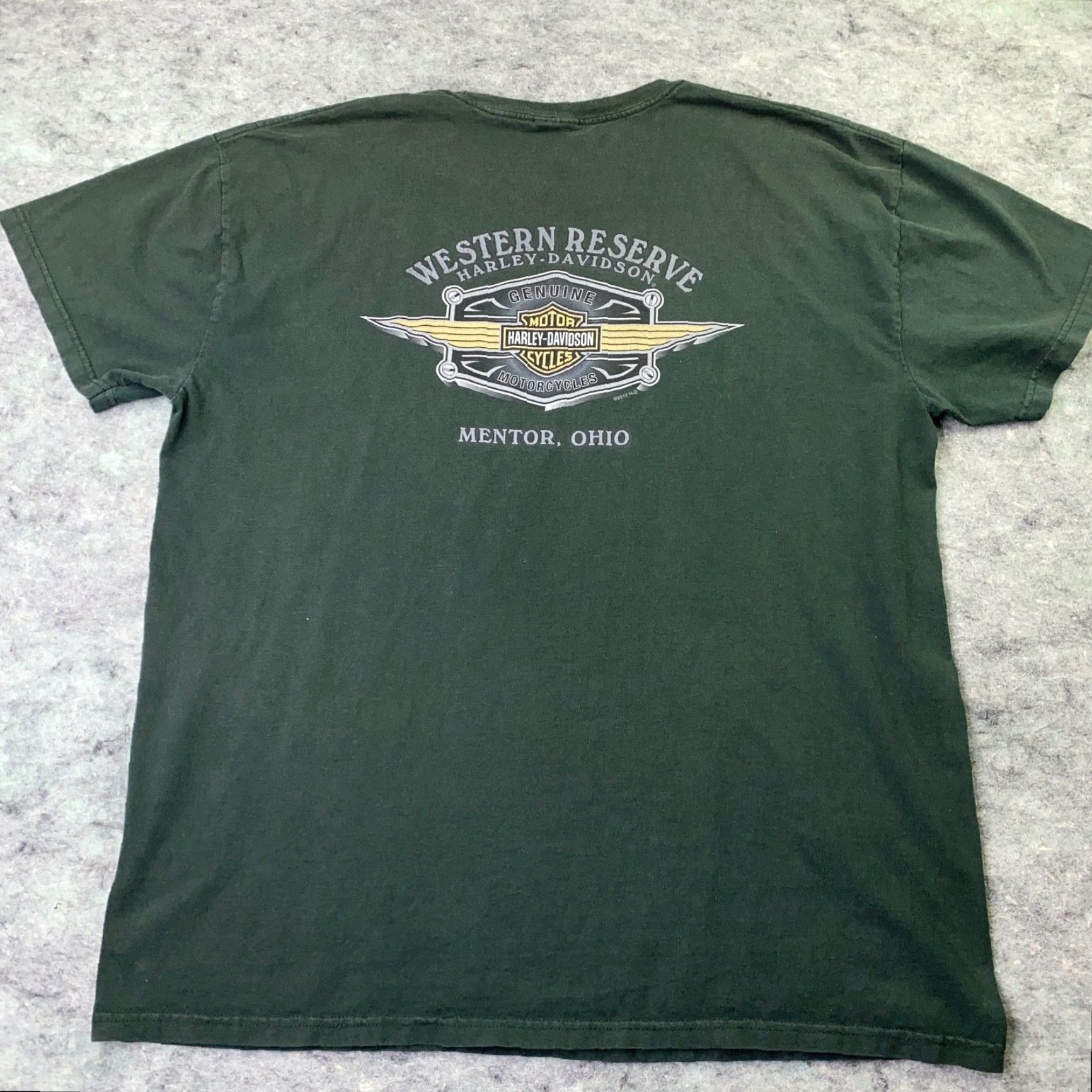 Harley Davidson Harley-Davidson Mens Shirt 2XL Green Crew Neck Short Sleeve T-Shirt Western Reserve Mentor OH Graphic Print Hanes Beefy-T Size US XXL / EU 58 / 5 - 5 Thumbnail