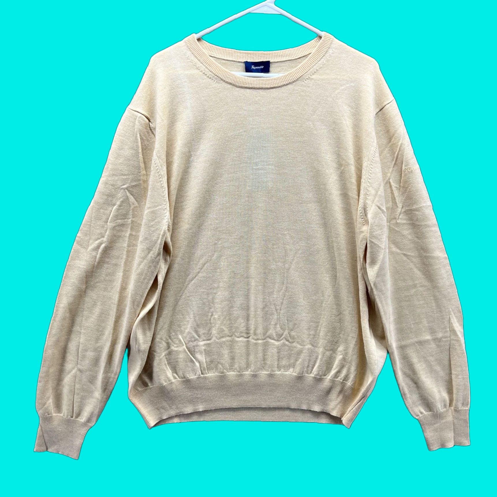 Faconnable Faconnable Sweater Mens XL Beige Lightweight Crewneck Pullover Knit Casual Fall Mens XL Beige Faconnable Logo Size US XL / EU 56 / 4 - 1 Thumbnail