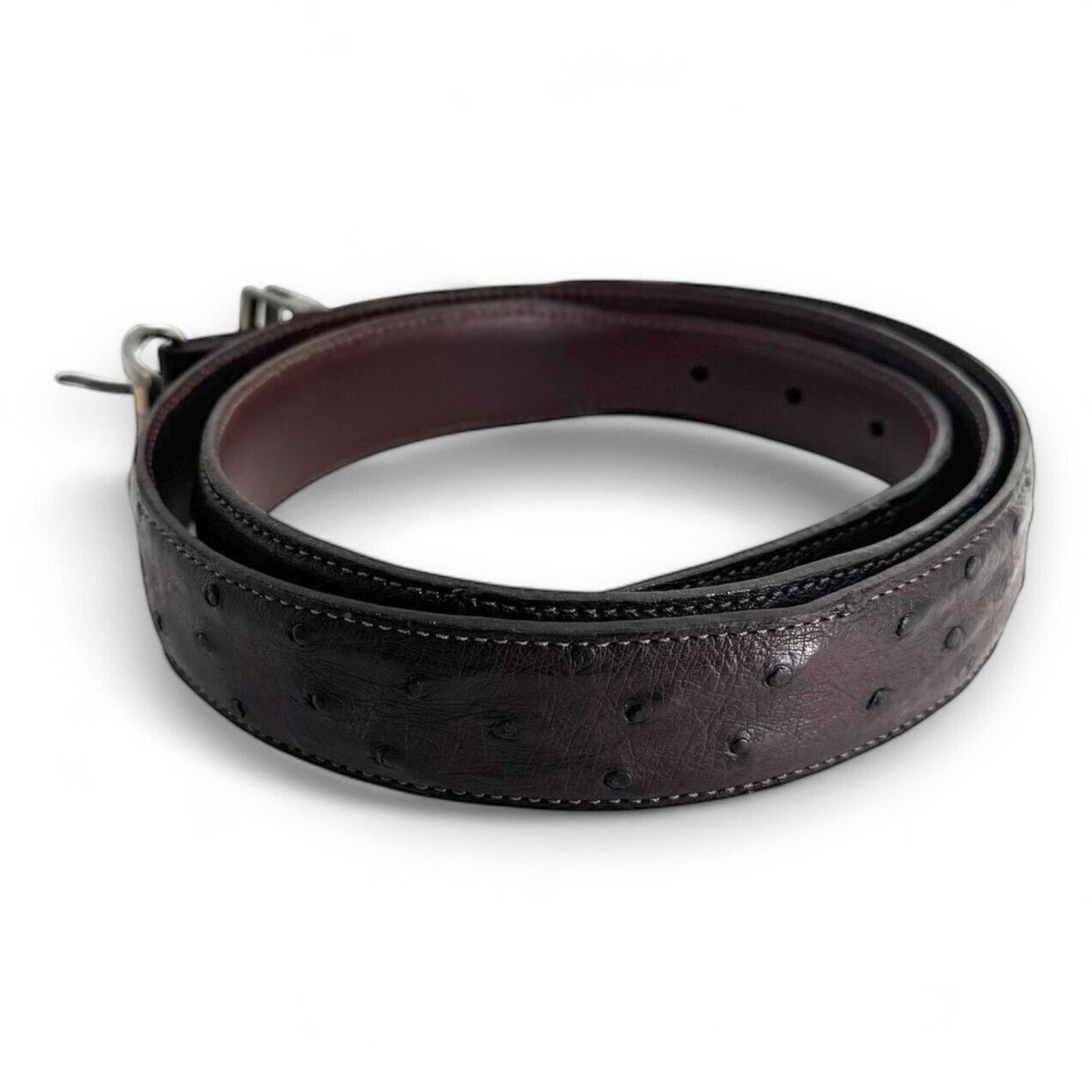 Sterling Silver JW Cooper .925 Sterling Ostrich Quill Brown Belt Size 36-45 Size 44 - 2 Thumbnail