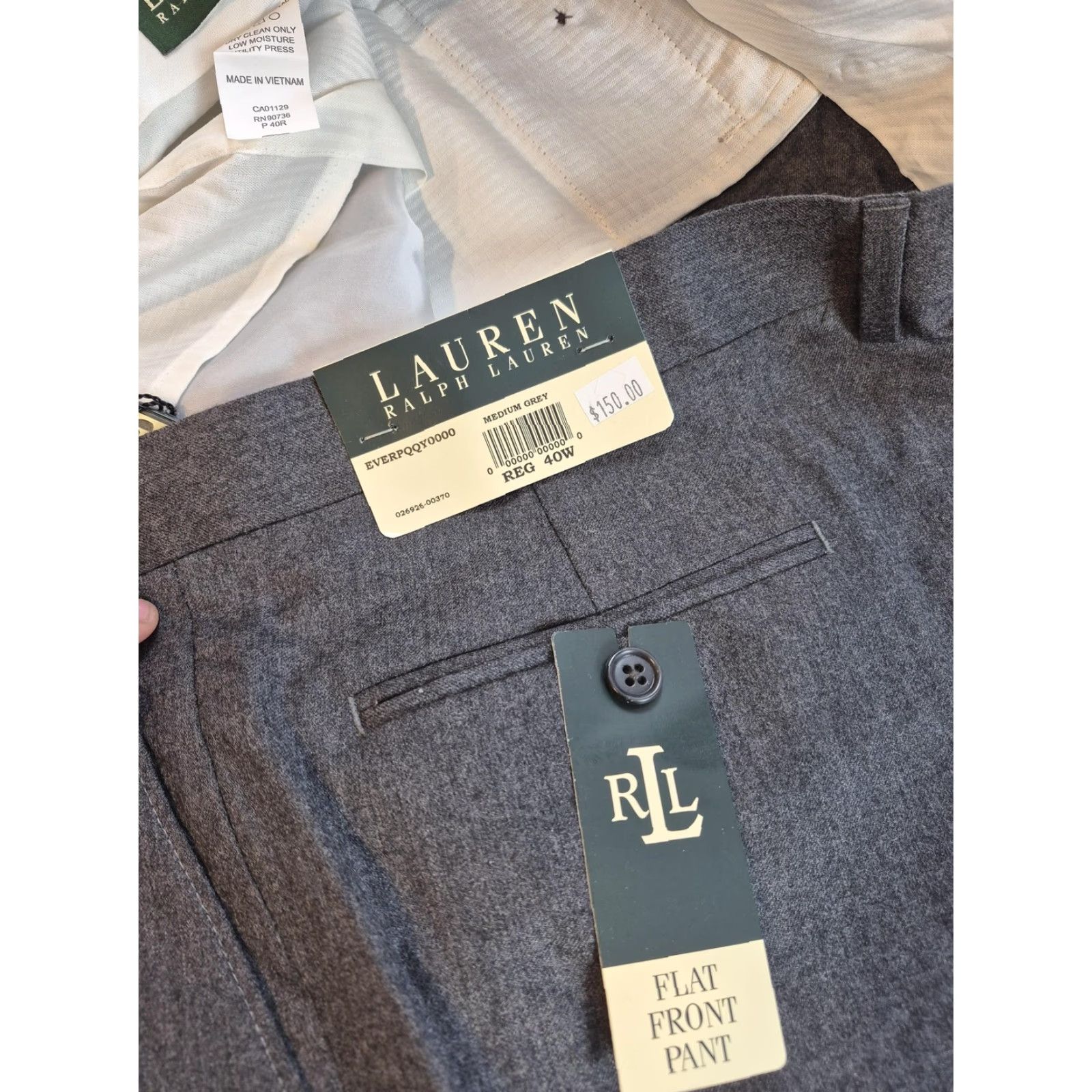 Ralph Lauren LaurHerren Ralph Lauren Dress Pants Mens 40x37 Gray Wool Flat Front NWT Unhemmed Size US 40 / EU 56 - 4 Thumbnail