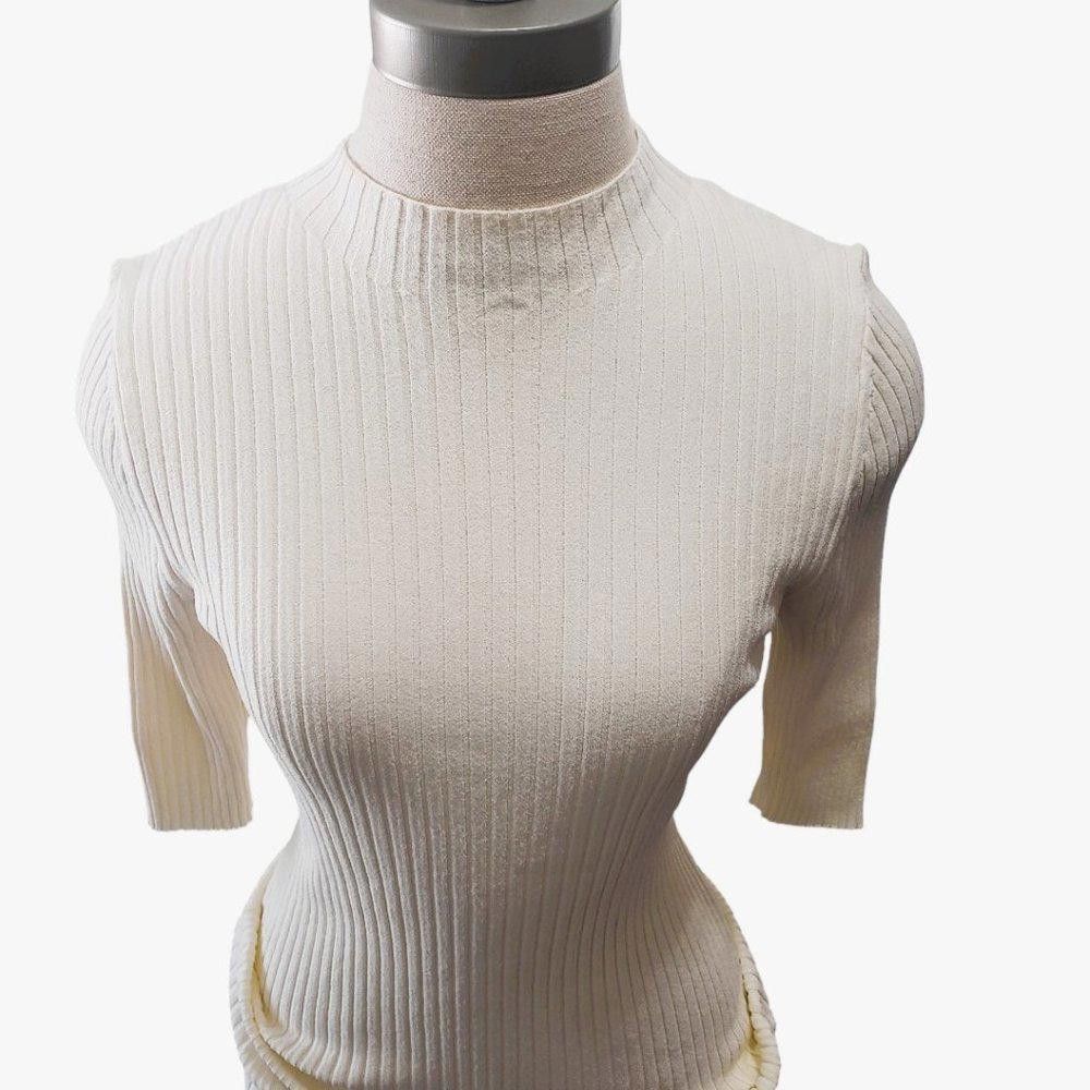 Designer CT771 Nordstrom Signature Crew Neck Ribbed Cream Sweater Size M / US 6-8 / IT 42-44 - 1 Thumbnail