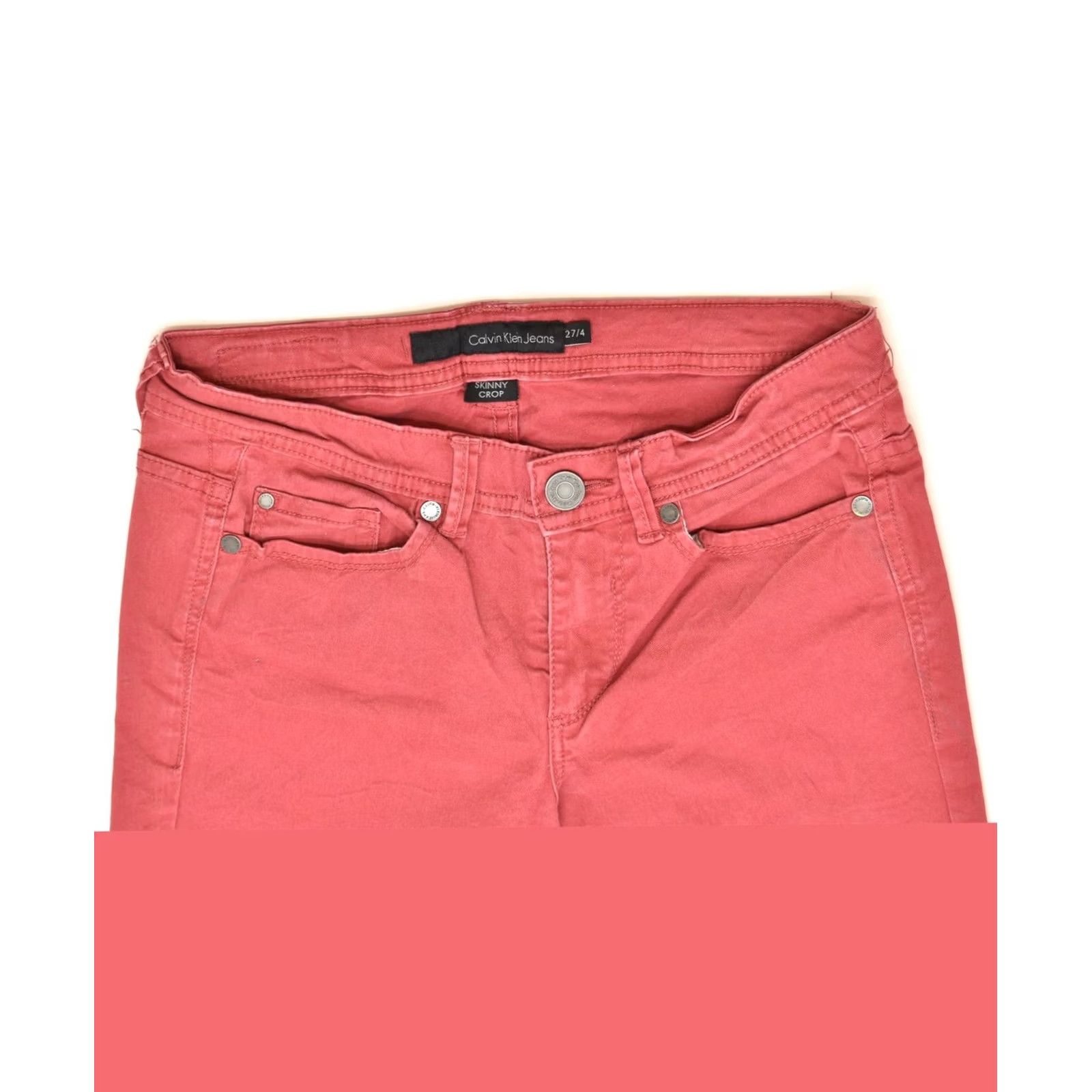 Calvin Klein CALVIN KLEIN Womens Crop Skinny Trousers Red Cotton Classic W27 L26 Size 27" / US 4 / IT 40 - 4 Thumbnail