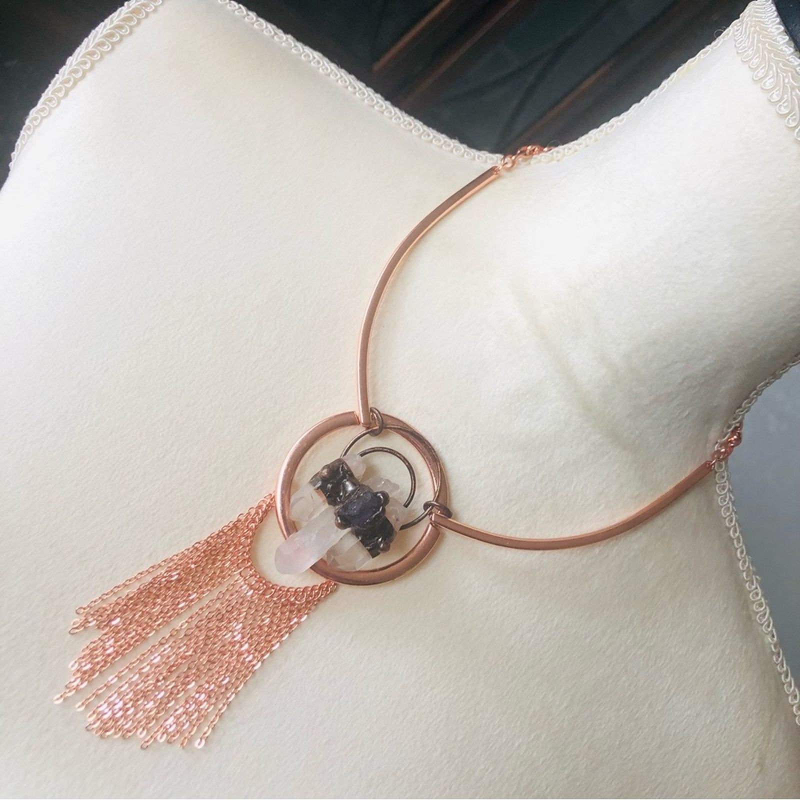 Handmade Handcrafted copper amethyst clear quartz necklace Size ONE SIZE - 1 Thumbnail