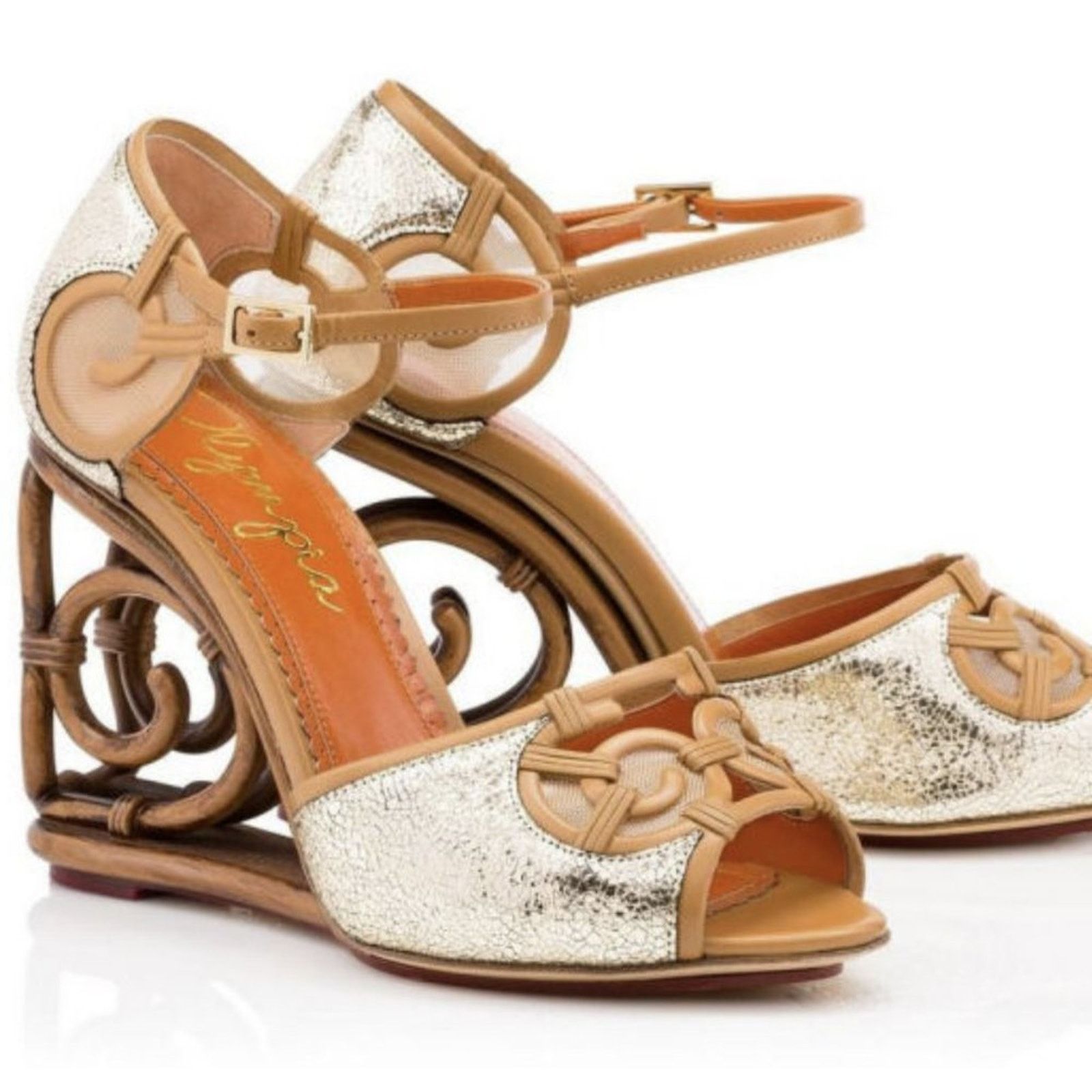 Charlotte Olympia NIB Charlotte Olympia Crackle Silver Leather RATTAN WEDGE 37 Size US 7 / IT 37 - 3 Thumbnail
