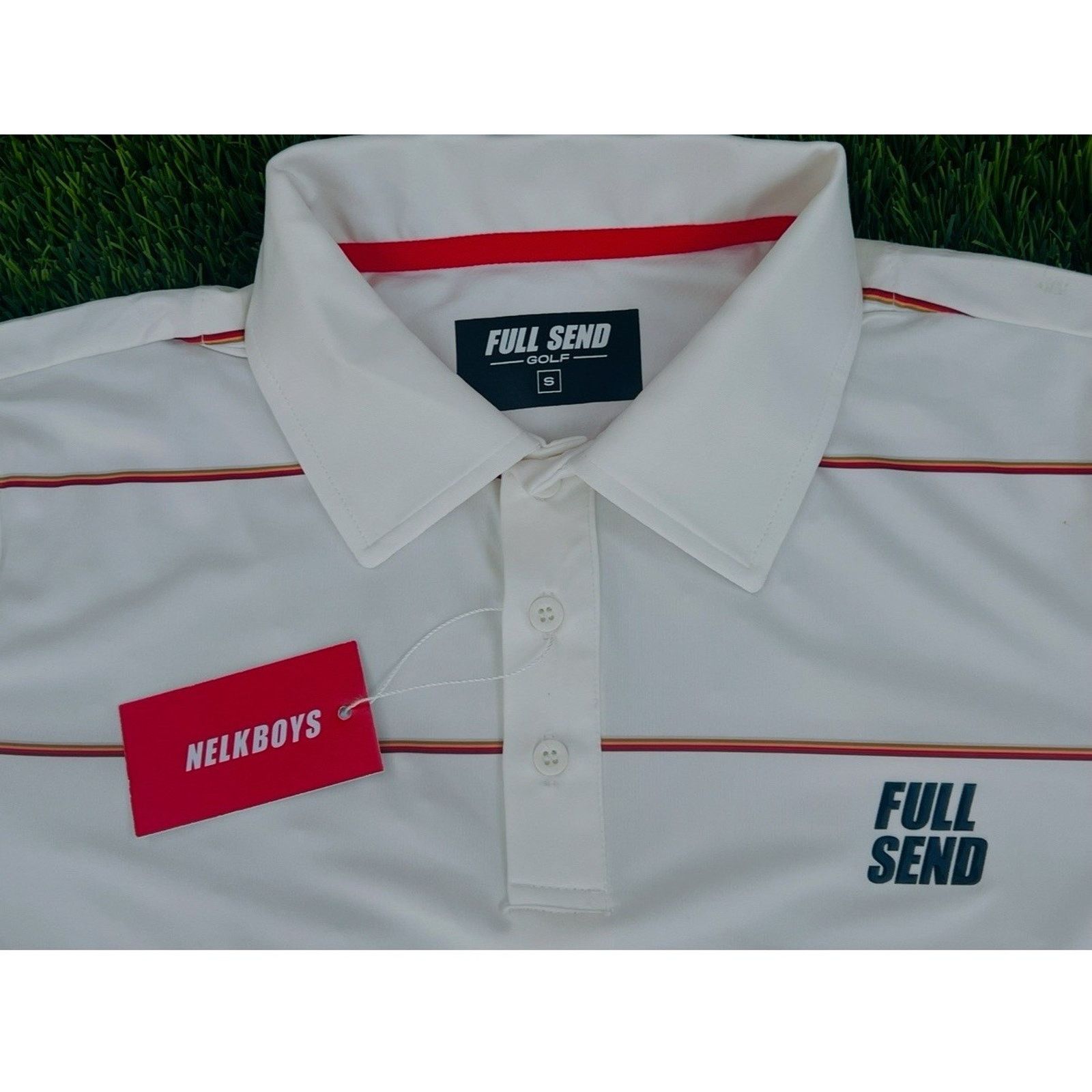 Full Send Full Send Golf Polo Small | White/Red Stripes | Nelk Boys Size US S / EU 44-46 / 1 - 3 Thumbnail