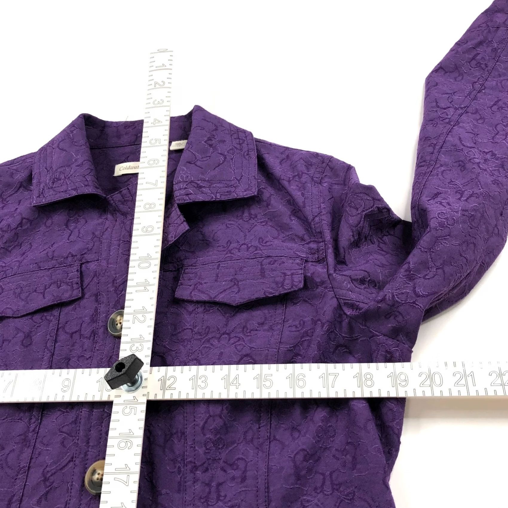 Coldwater Creek VINTAGE Coldwater Creek 12 Embossed Brocade Button Collared Jacket All Over Print Purple Size XL / US 12-14 / IT 48-50 - 6 Thumbnail