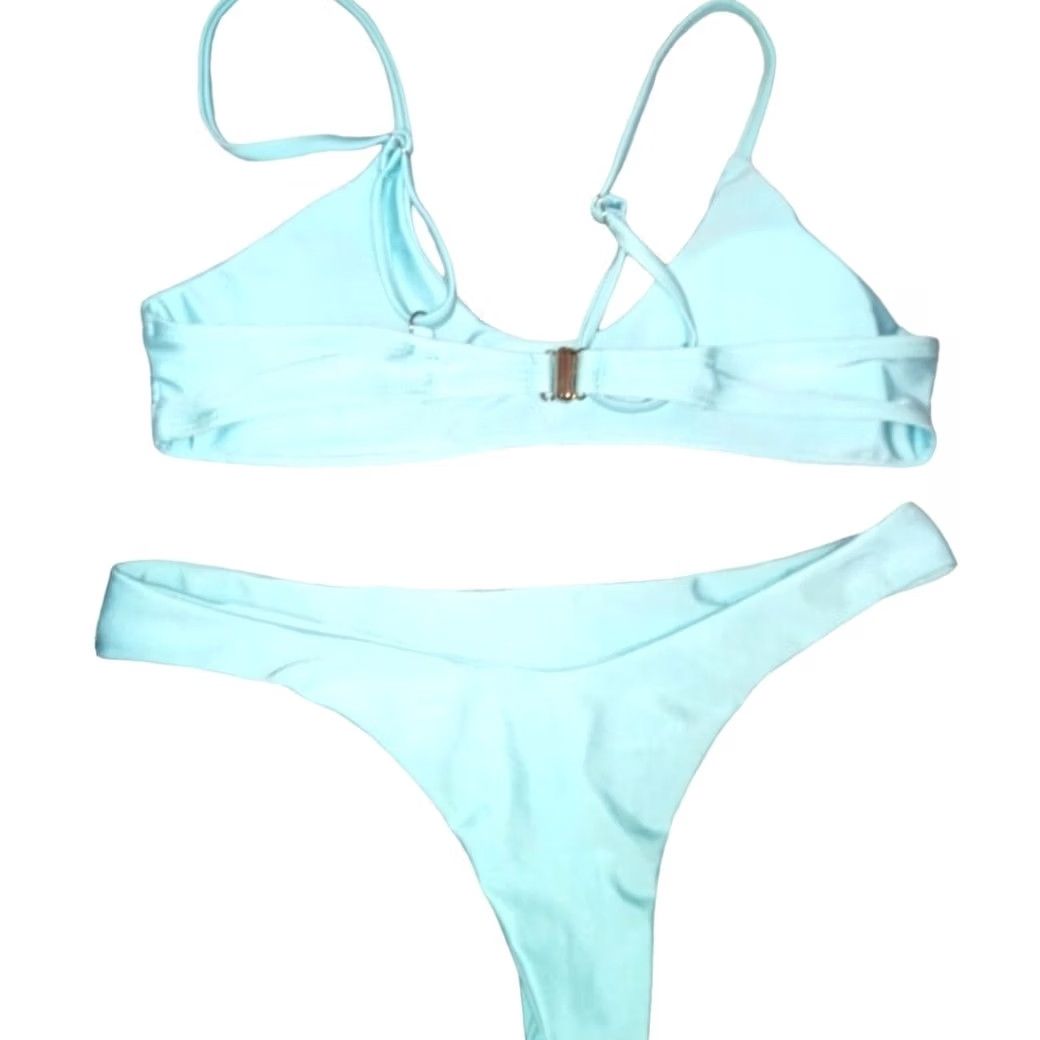 Vintage Cupshe Aqua Blue Bikini Women M Two Piece Set Top Bottom Bust 14" Waist 14" Blue Size ONE SIZE - 2 Thumbnail