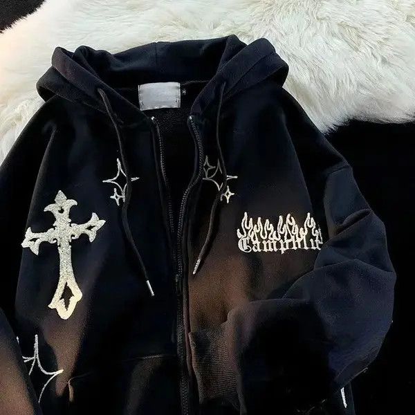 Japanese Brand Hirosue x Chika Cross Embroidery Hoodies Size US M / EU 48-50 / 2 - 5 Thumbnail