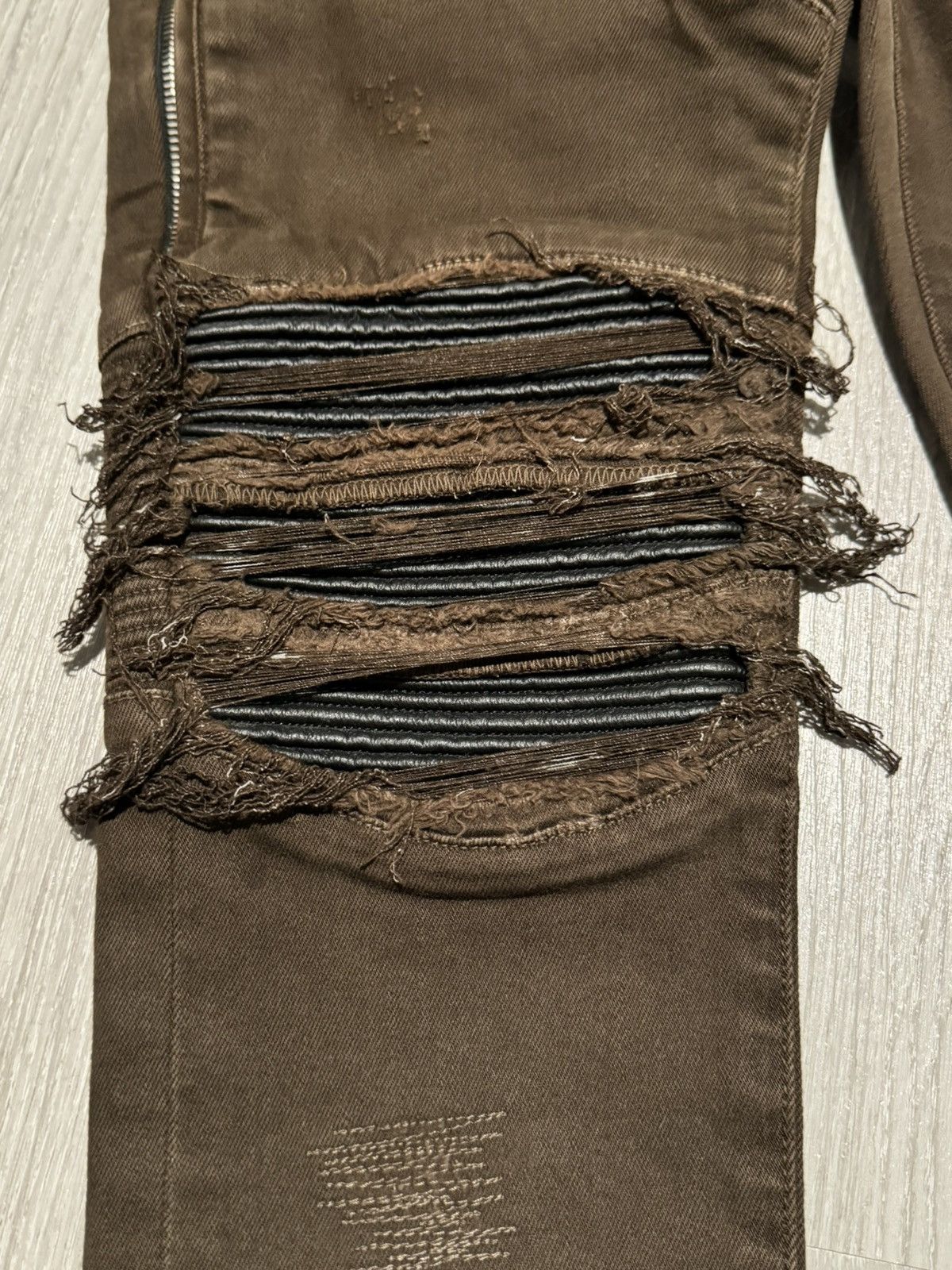 Amiri Amiri MX2 Black Leather Patchwork Jeans brown rust Size US 29 - 4 Thumbnail