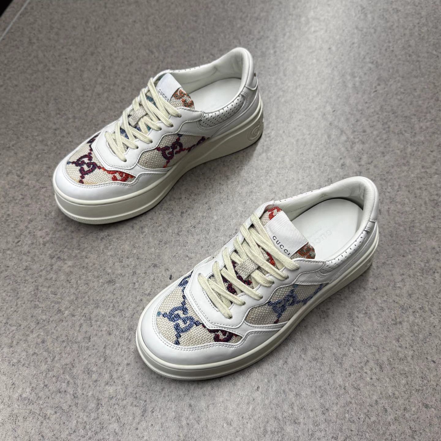 Gucci Gucci GG Multicolor White Embroidered Platform Sneakers K15 Size US 7.5 / IT 37.5 - 5 Thumbnail