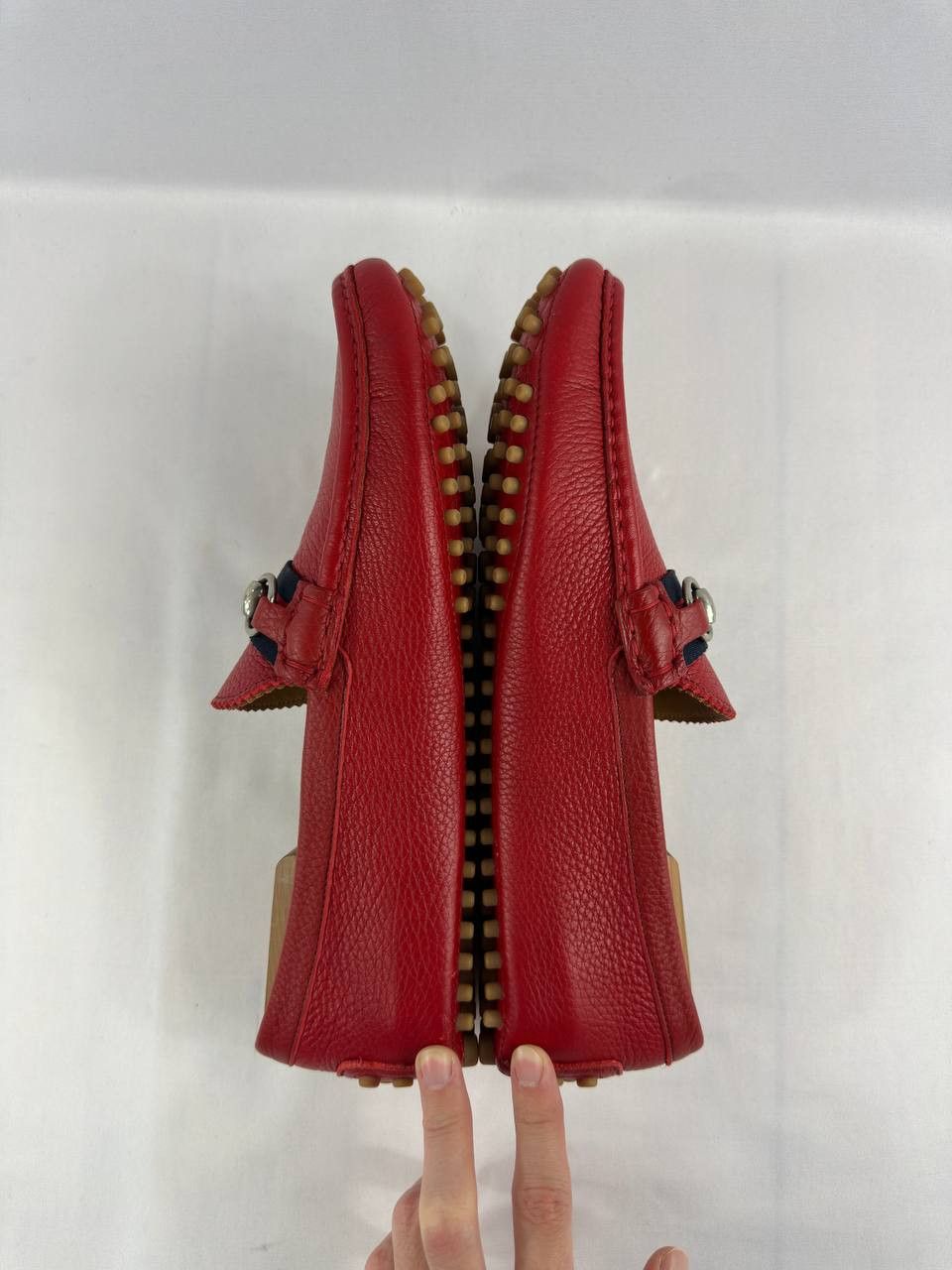 Gucci Gucci Red Leather Web Detail Horsebit Loafers Size US 10 / EU 43 - 12 Thumbnail