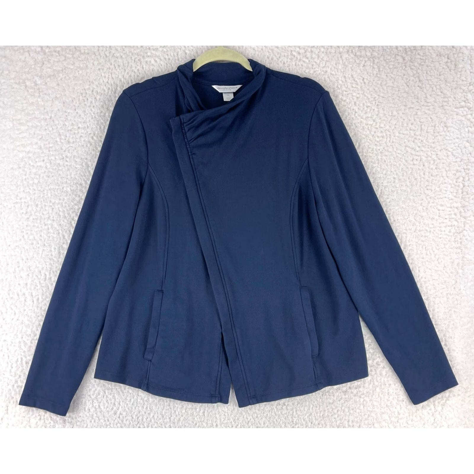 Vintage Christopher & Banks Womens Sweater Petites Zip Up Blue Knit Size PL Long Sleeve - Bag/City/Designer Style, All Seasons, Pocket Size L / US 10 / IT 46 - 2 Thumbnail
