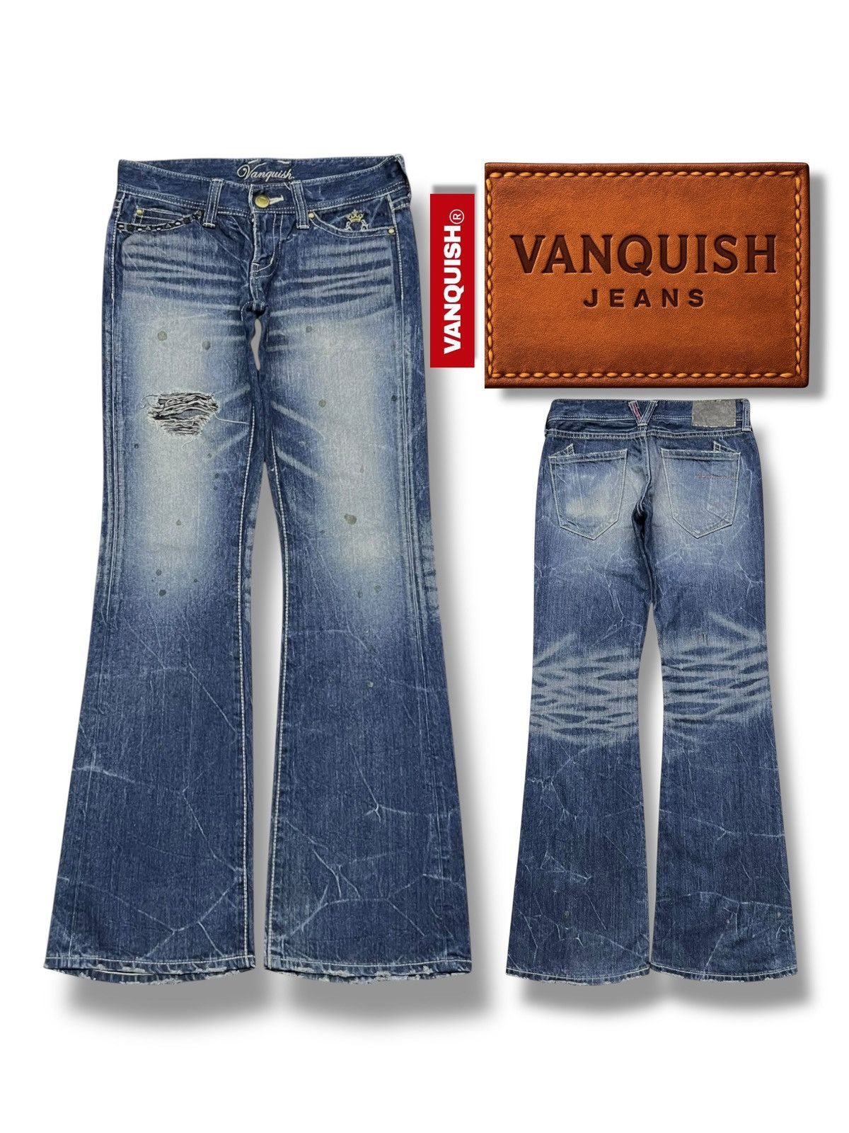 Vanquish Studded Clawmark Distressed Faded Acid Wash Flared