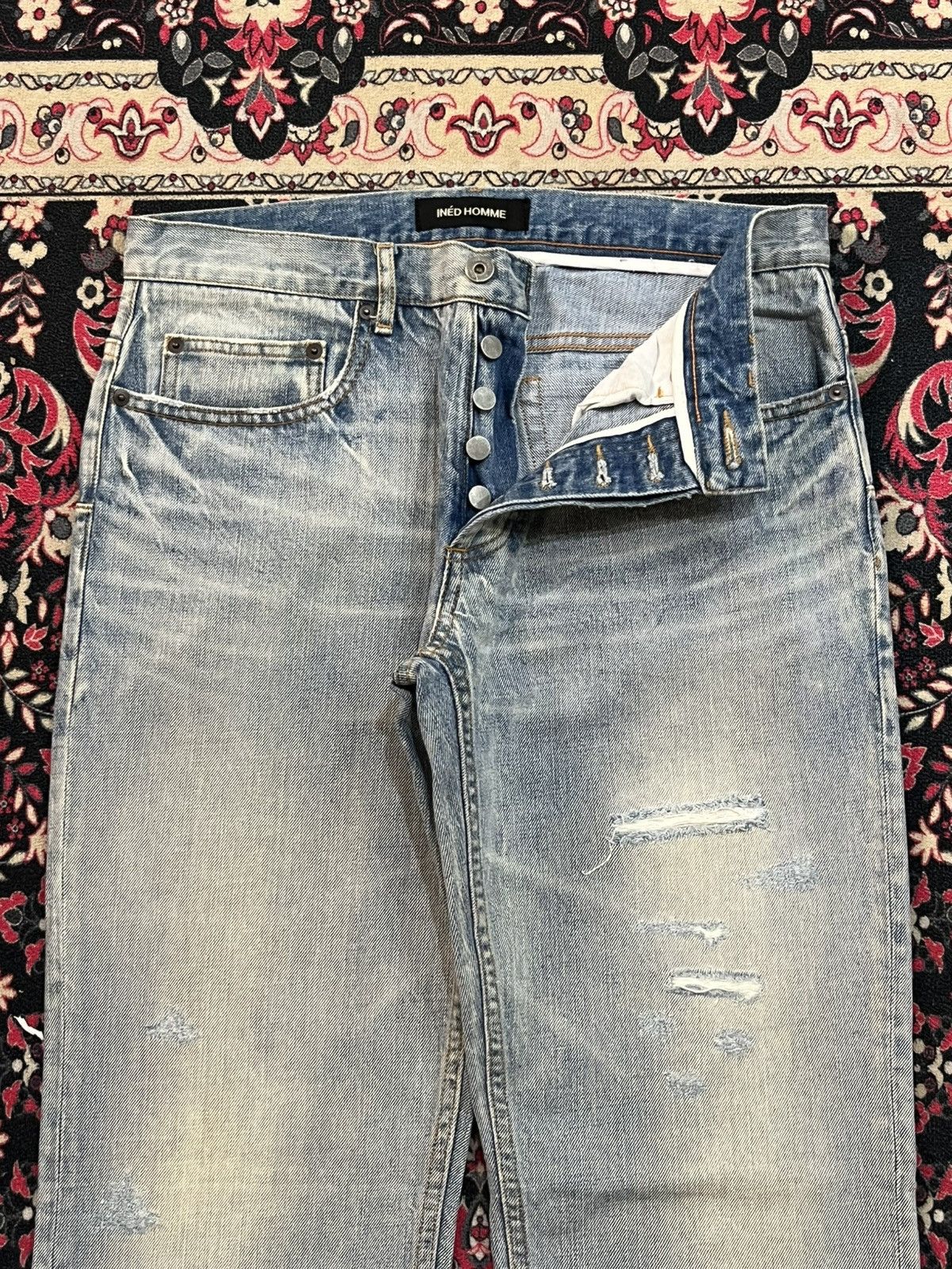Yohji Yamamoto Ined Homme Light Washed Faded Distressed Straight Jeans Size US 31 - 5 Thumbnail