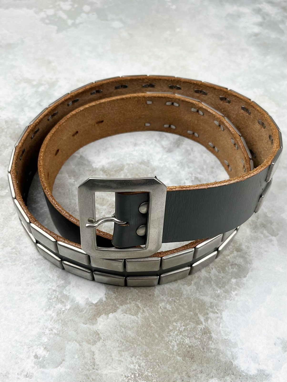 Undercover Undercover Archive Rectangle Studded Leather Belt Gray Size ONE SIZE - 3 Thumbnail