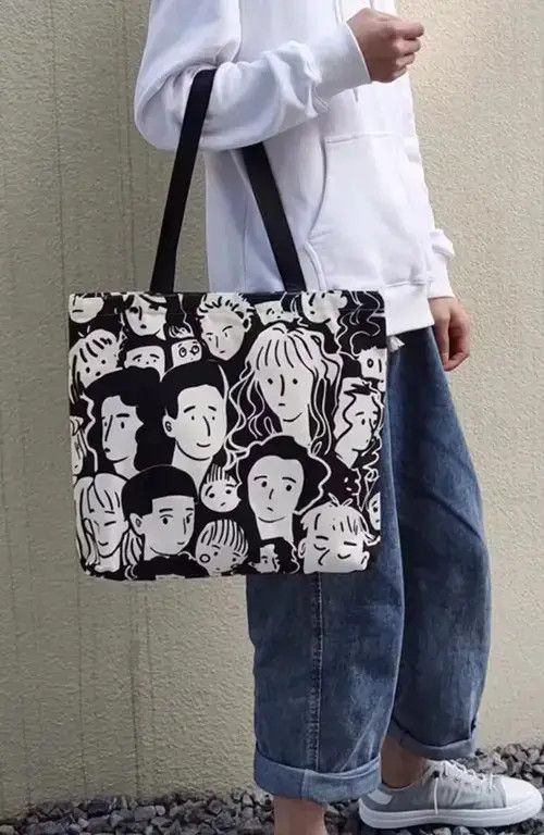Fashion Y2K Unisex Cartoon Portrait Canvas Tote Bag in Beige, Men's