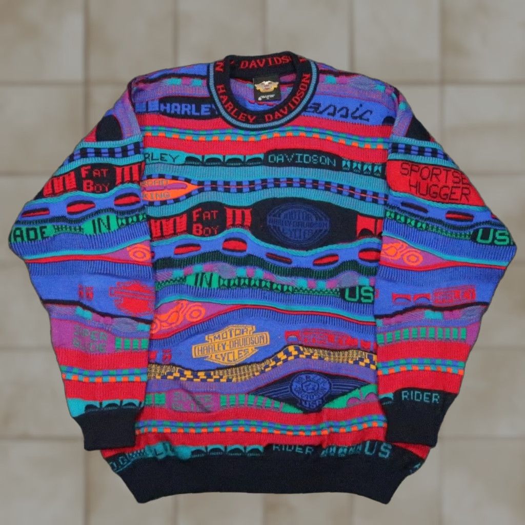 VINTAGE Harley-Davidson Sweater Mens XL Blue Wool Geometric